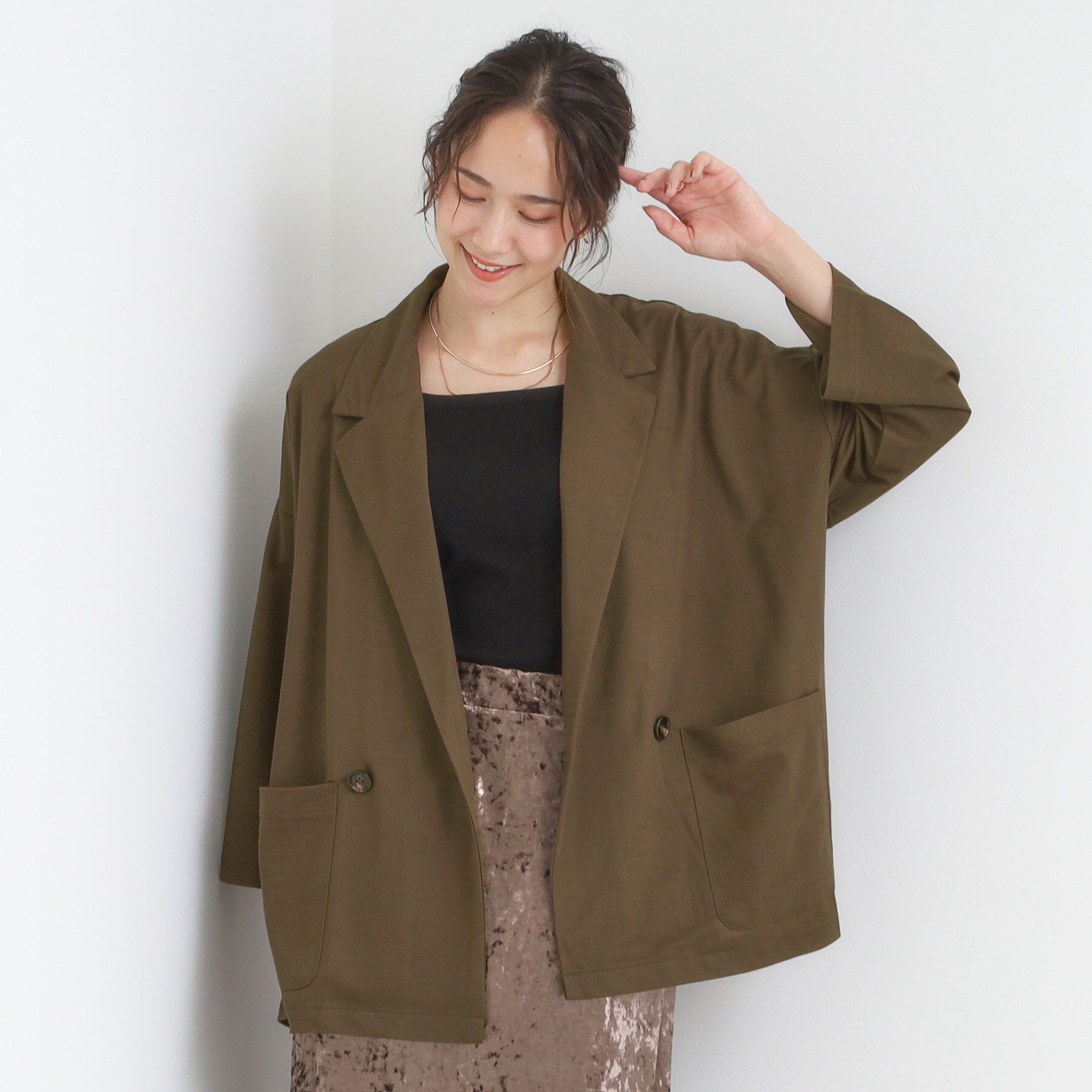 SHOO･LA･RUE「【S-LL/ひんやり】さらっとしたタッチが心地よい ダブルブレストジャケット」|テーラードジャケット|