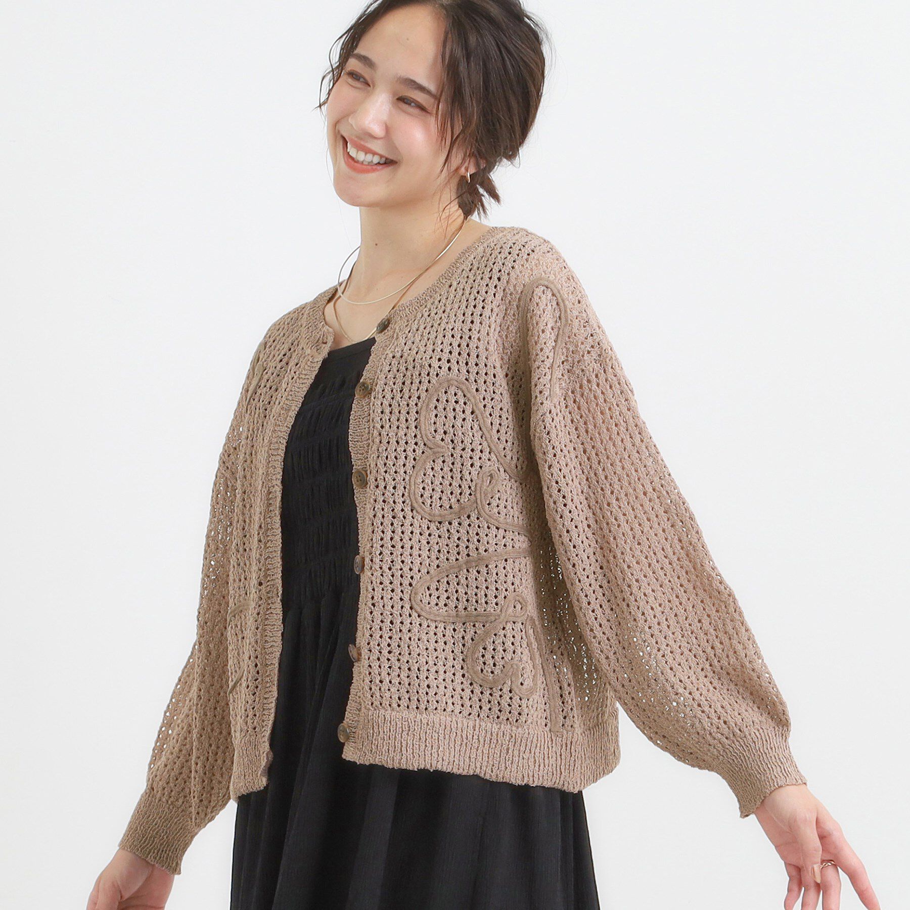 SHOO･LA･RUE「コード刺繍アソートメッシュカーディガン」|カーディガン|ベージュ(052)