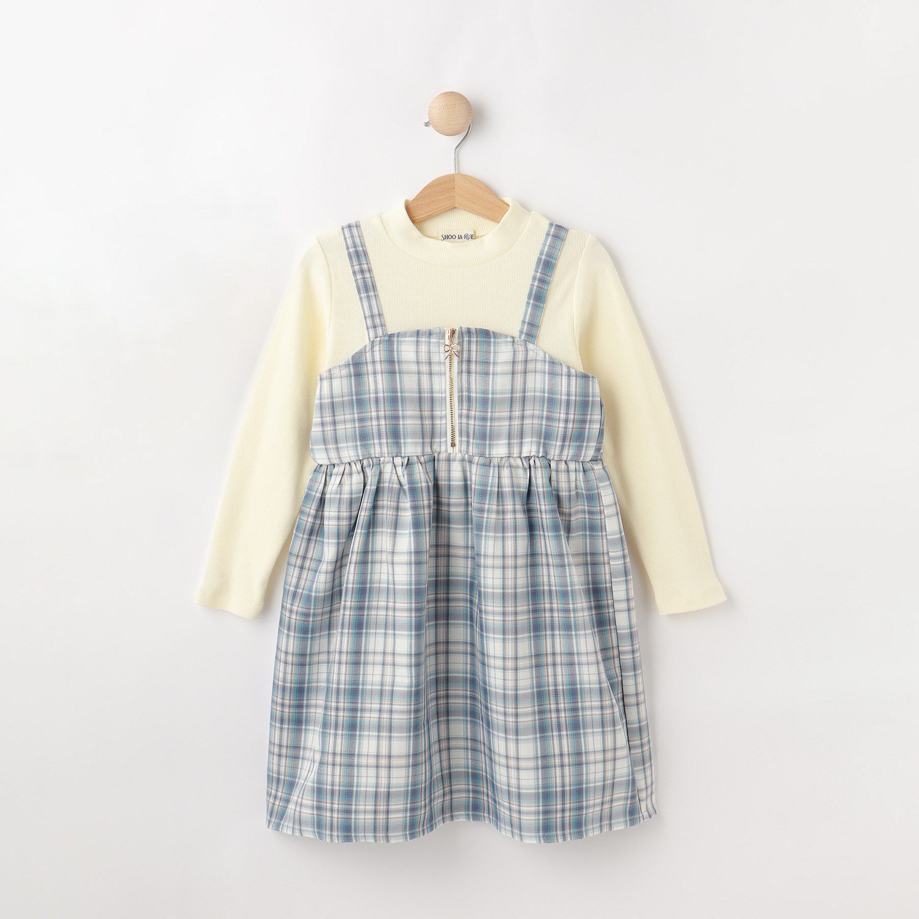 SHOO･LA･RUE「【100-150cm】ジップ使いチェックドッキングワンピース」|ワンピース|サックスブルー(29