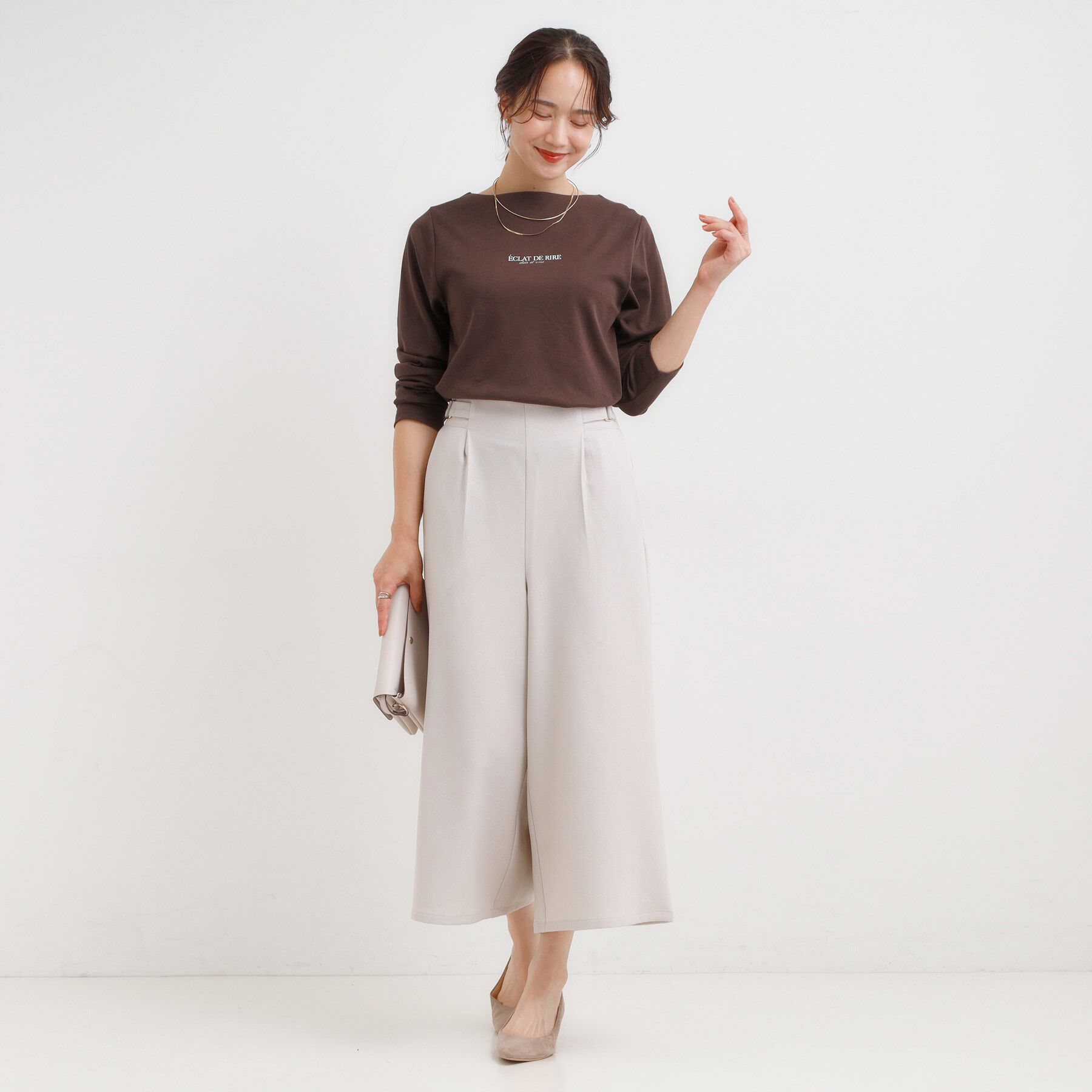 SHOO･LA･RUE「【S-LL】美しく見せる ボートネックロンT」|Tシャツ・カットソー|