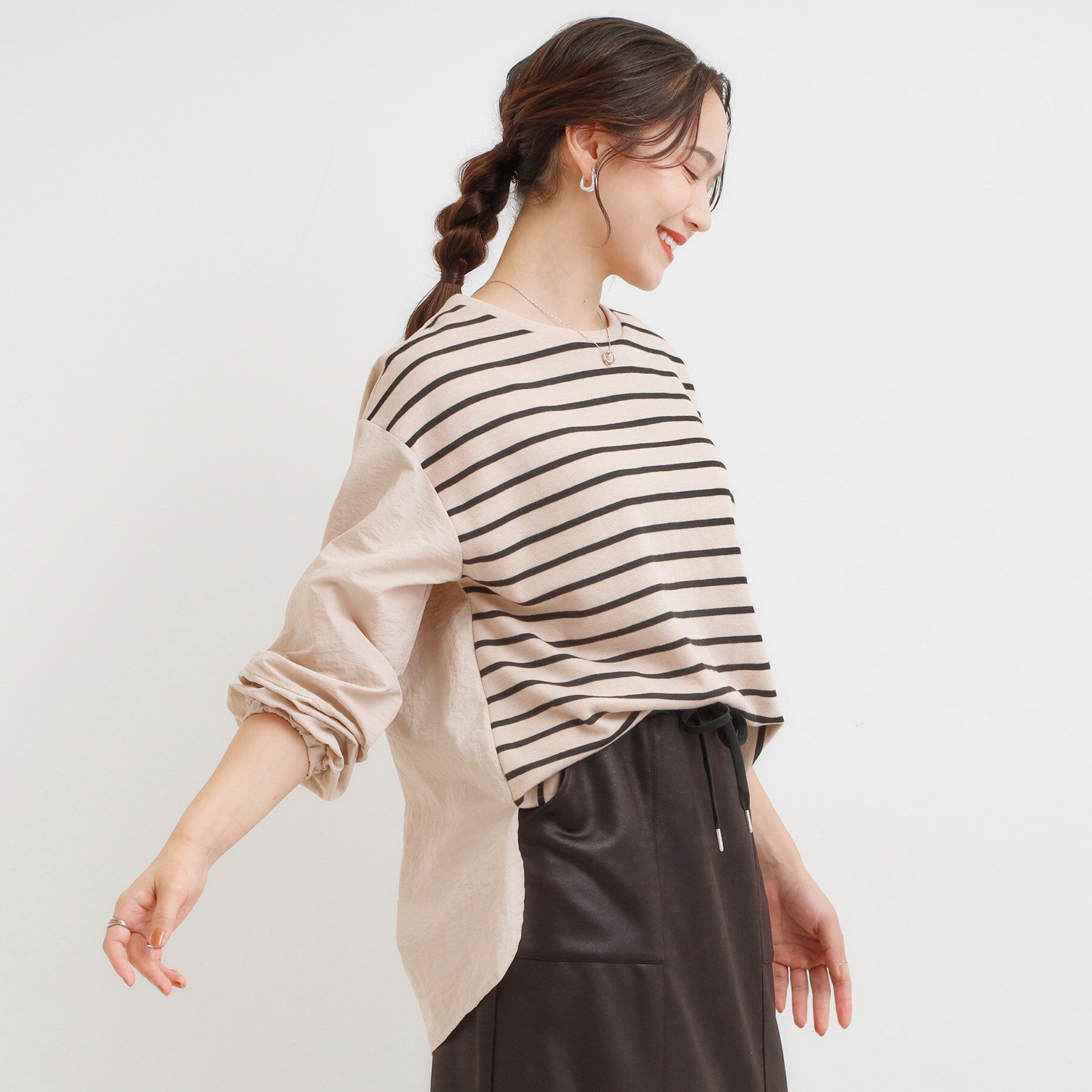 SHOO･LA･RUE「【洗える/S-LL】背中タック入り パフ袖プルオーバー」|Tシャツ・カットソー|