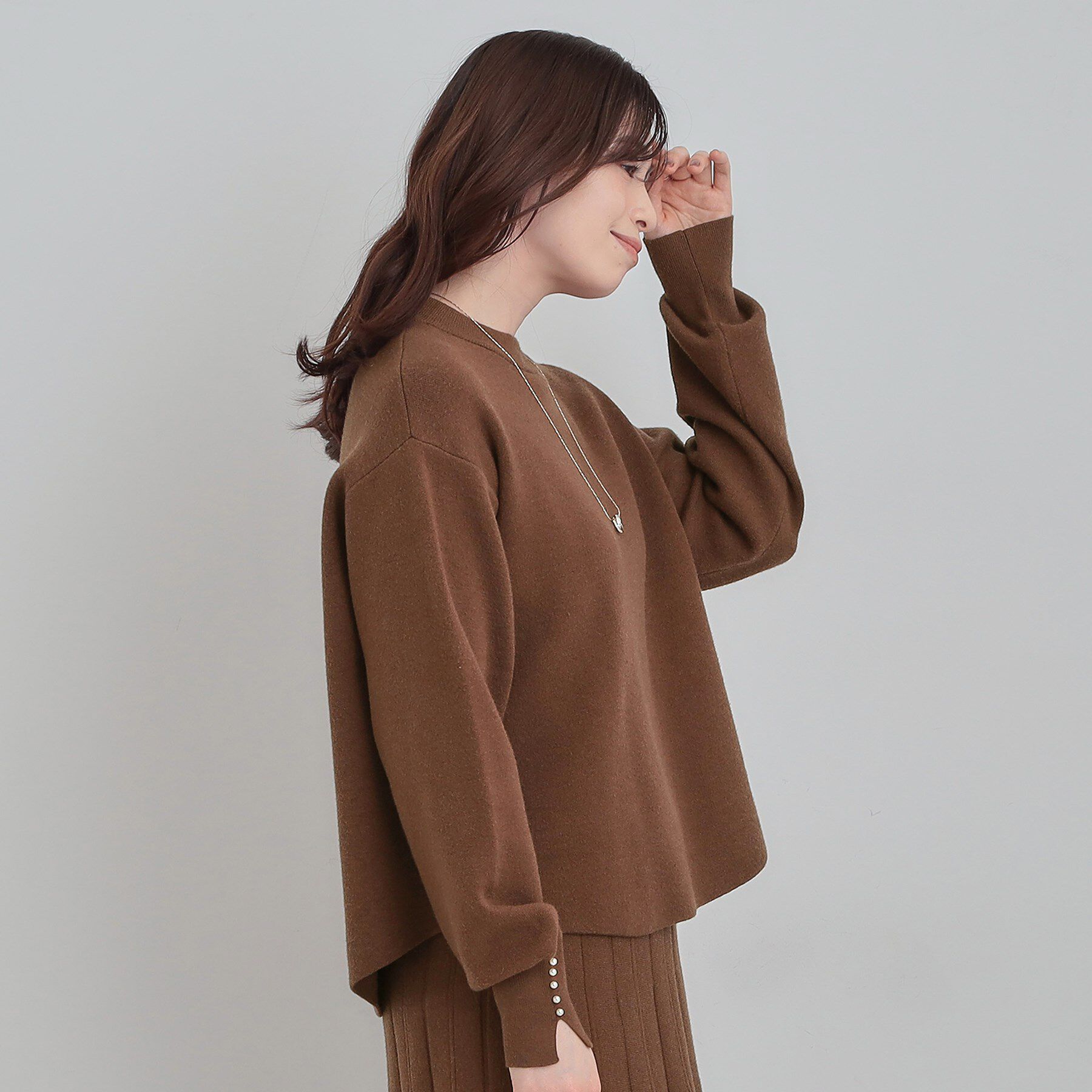 SHOO･LA･RUE「【セットアップ可/S-LL】インせず着られる 洗えるもちもち裾ラウンドニット」|ニット・セーター|