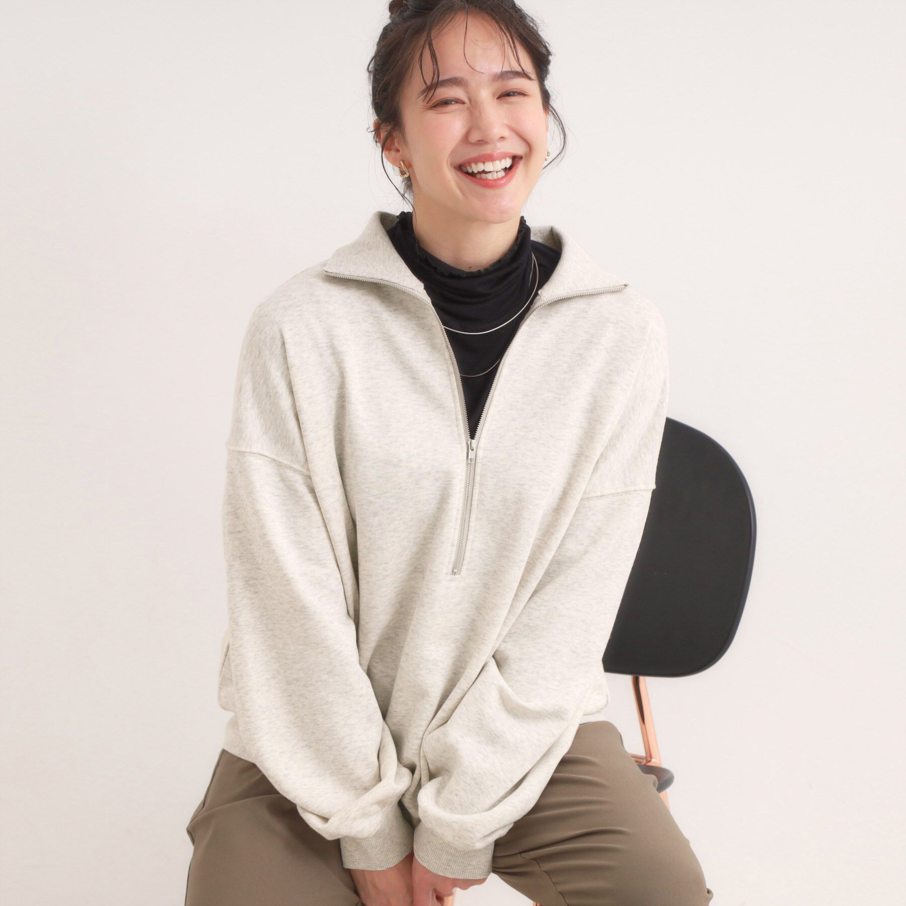 SHOO･LA･RUE「8色の選べる楽しさ ハーフジップ オーバーサイズスウェット」|パーカー|アイボリー(004)