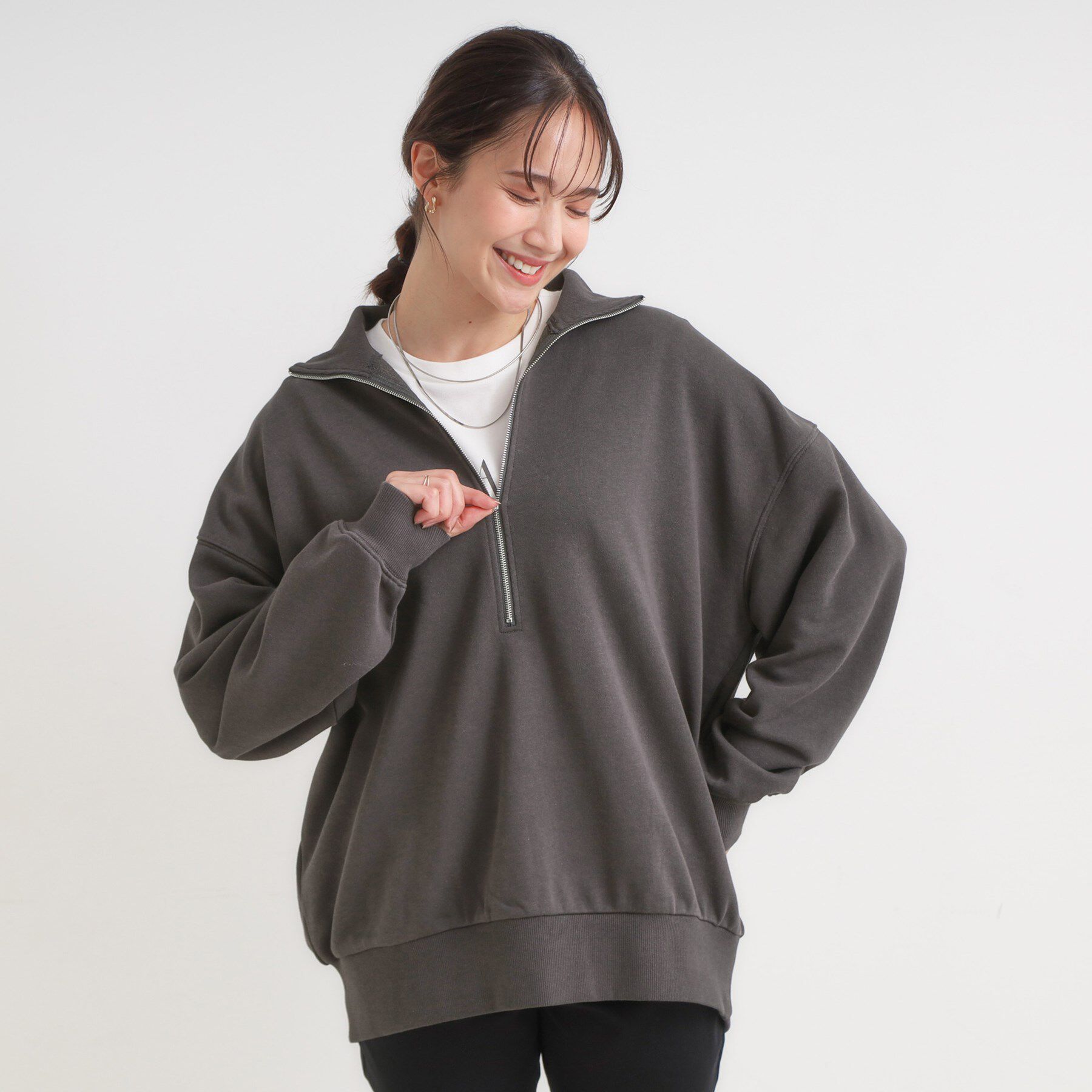 SHOO･LA･RUE「8色の選べる楽しさ ハーフジップ オーバーサイズスウェット」|パーカー|