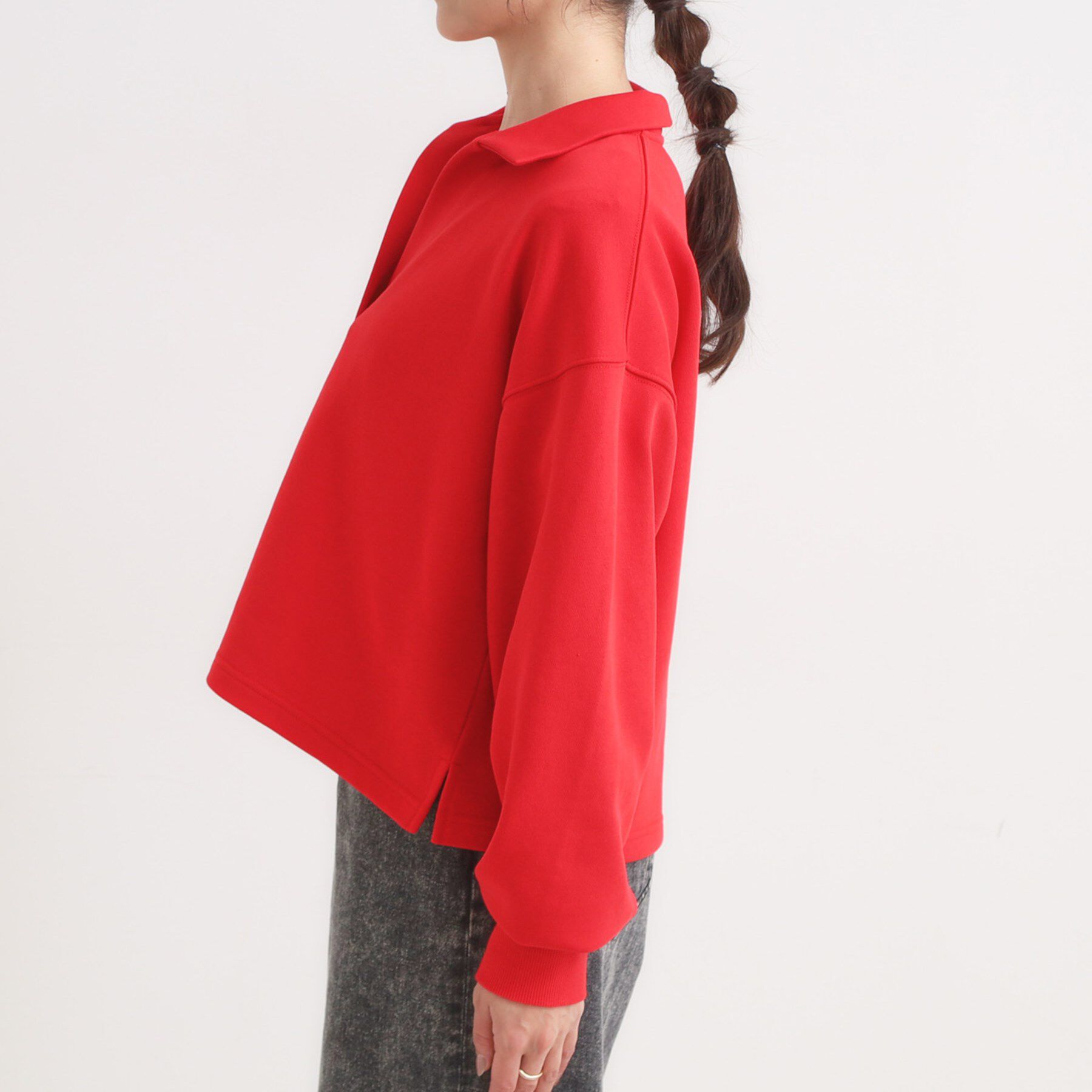 SHOO･LA･RUE「【なめらかタッチ/洗濯機可】スキッパーポロスウェット」|パーカー|