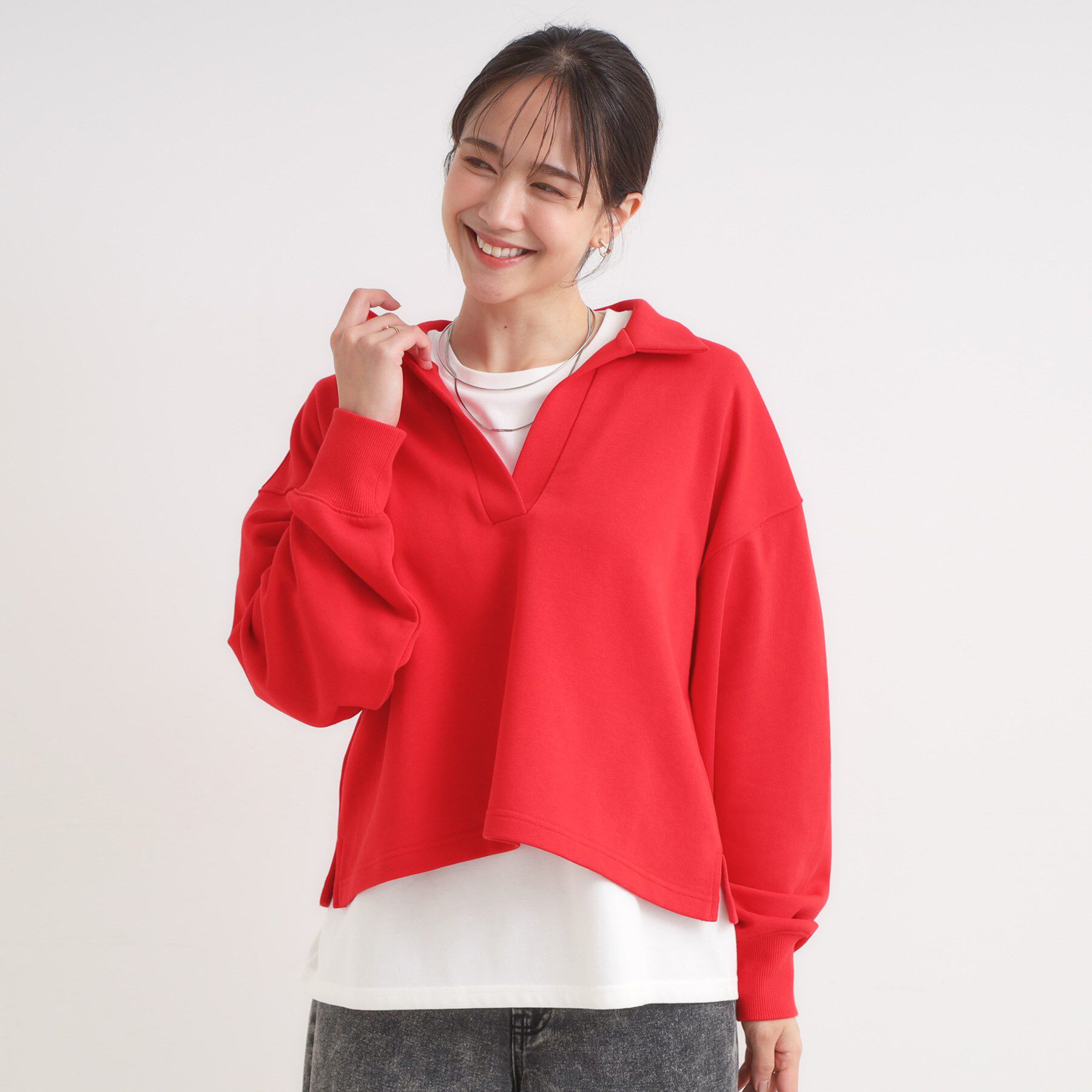 SHOO･LA･RUE「【なめらかタッチ/洗濯機可】スキッパーポロスウェット」|パーカー|