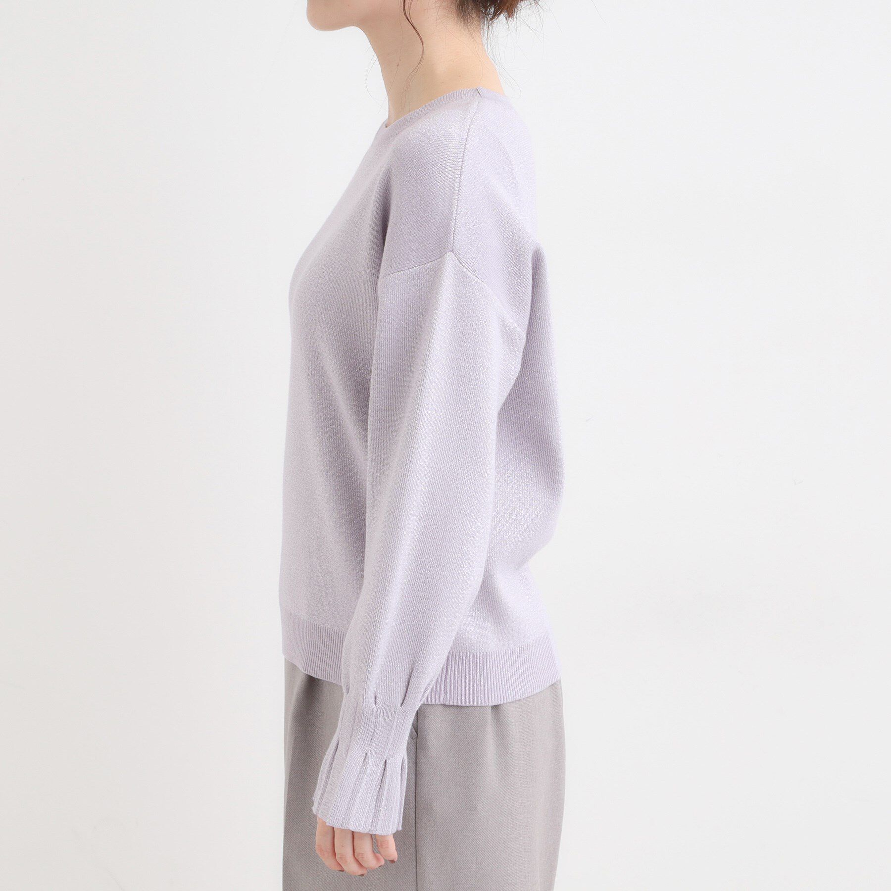 SHOO･LA･RUE「【S-LL】お袖タックが女性らしさをプラス 華やかラメニット」|ニット・セーター|