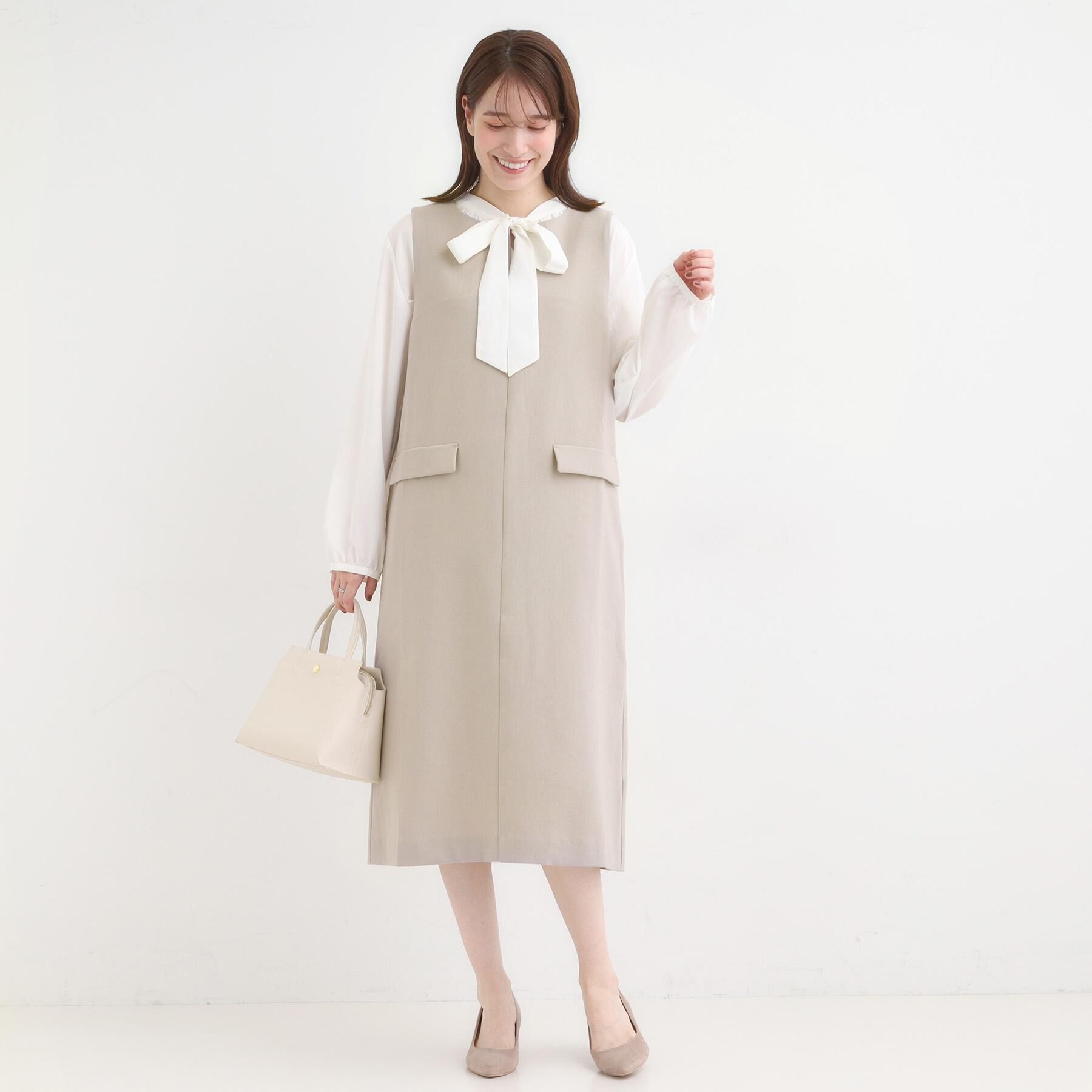 SHOO･LA･RUE「【洗濯機可/S-LL】ウール調スキッパージャンスカ」|ワンピース|