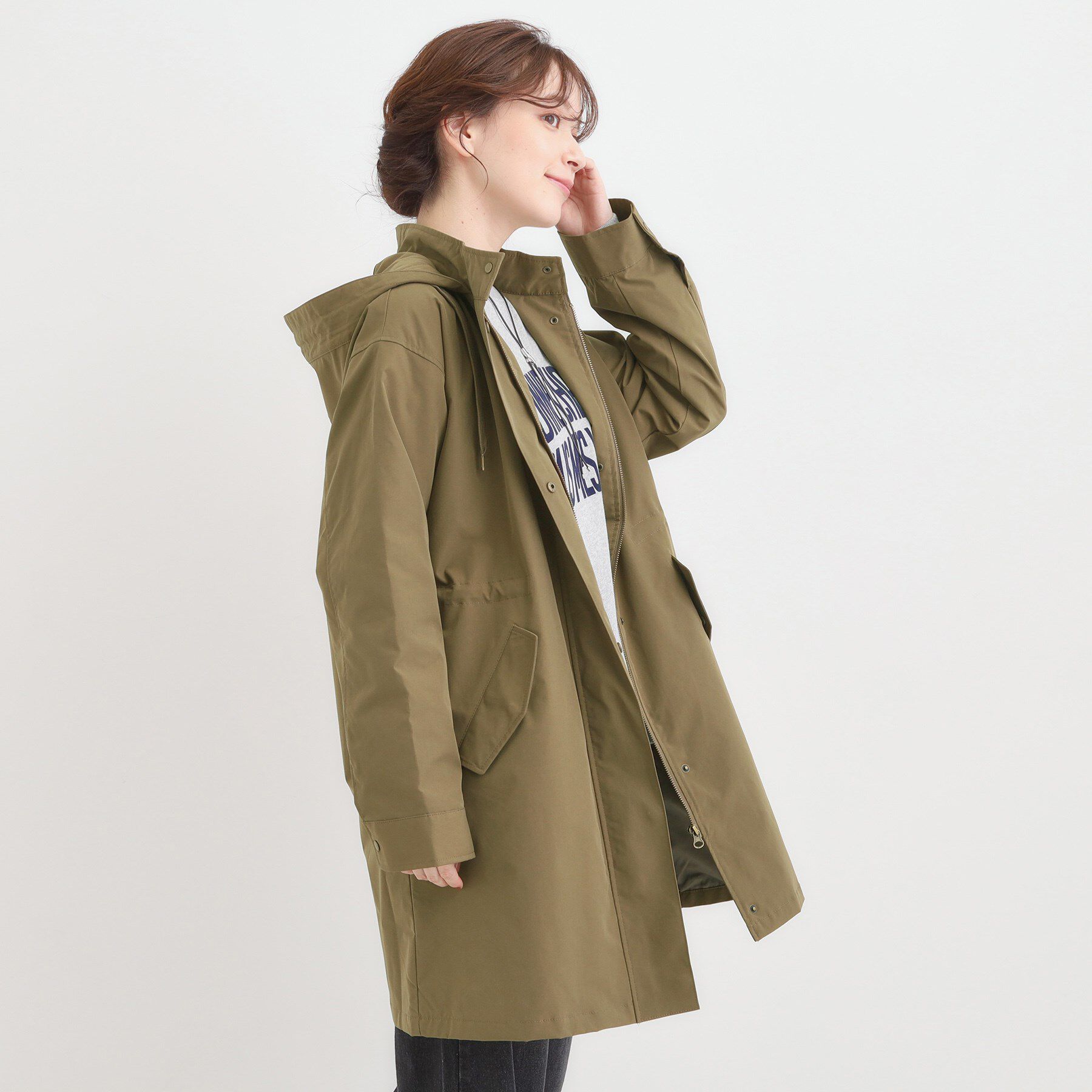 SHOO･LA･RUE「【S-LL/撥水】腰回りをカバーする ロングミリタリーアウター」|ミリタリージャケット|