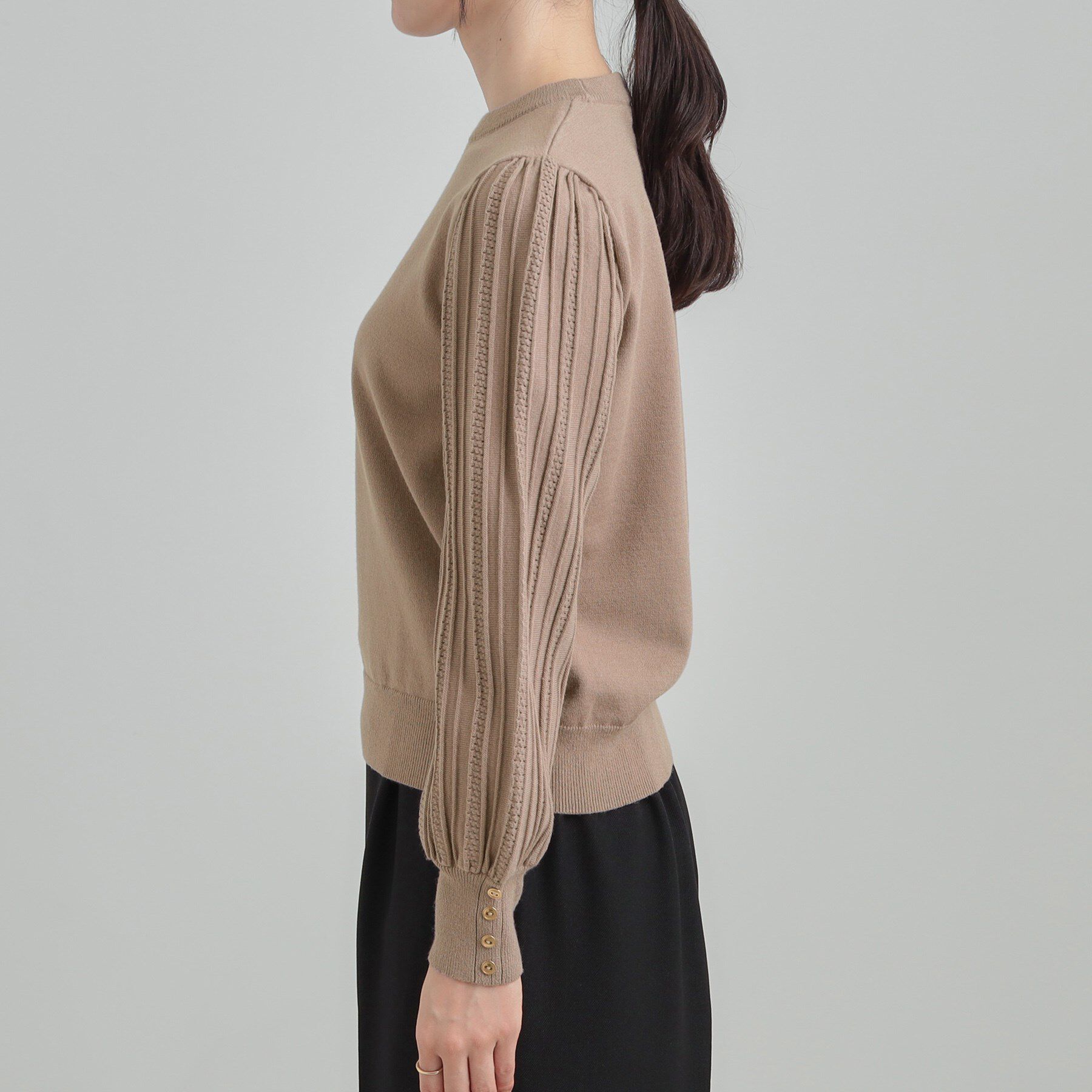 SHOO･LA･RUE「【洗濯機可／S-LL】切り替えデザインで上品見え お袖編み柄ニット」|ニット・セーター|