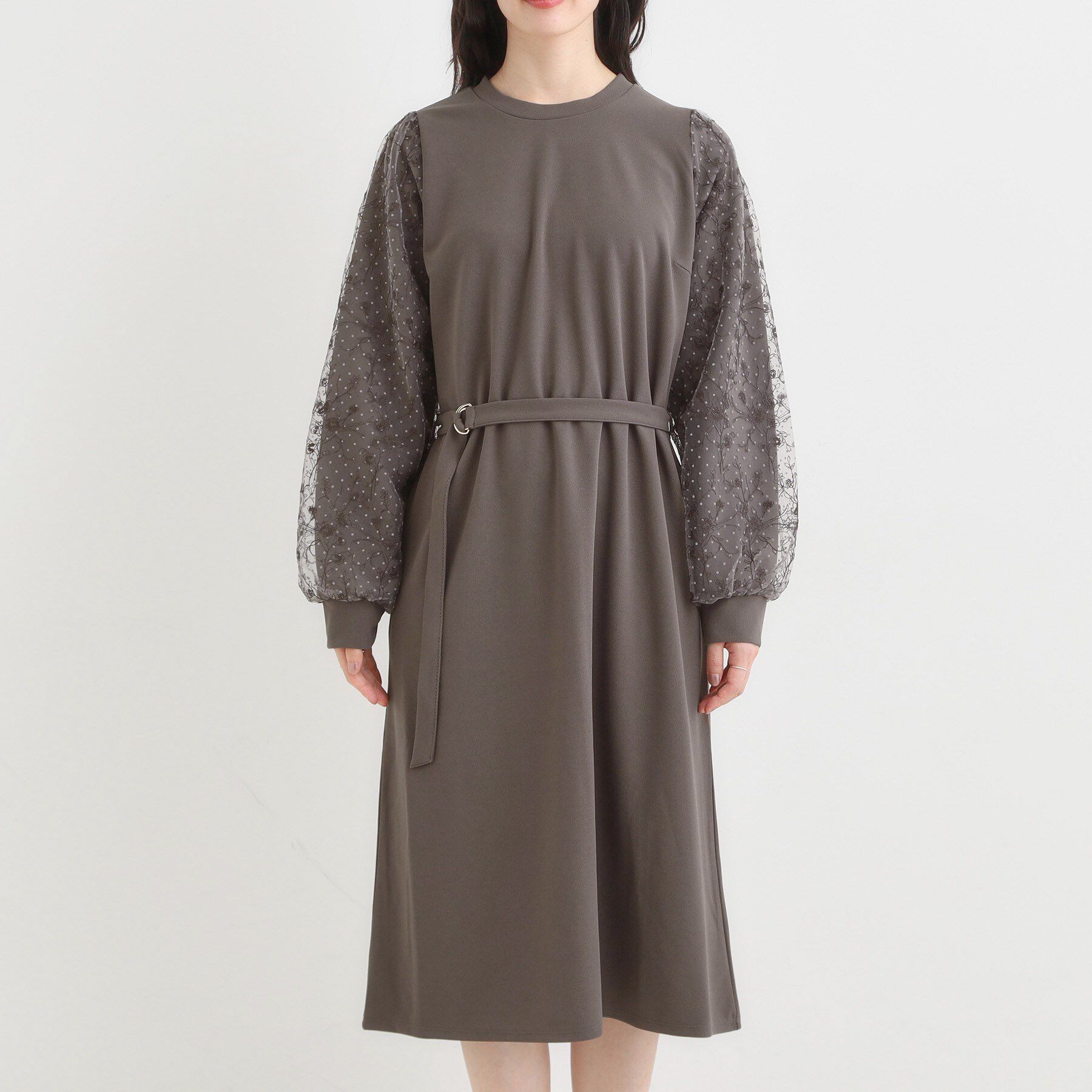 SHOO･LA･RUE「【S-LL】お袖チュールレース切り替えワンピース」|ワンピース|