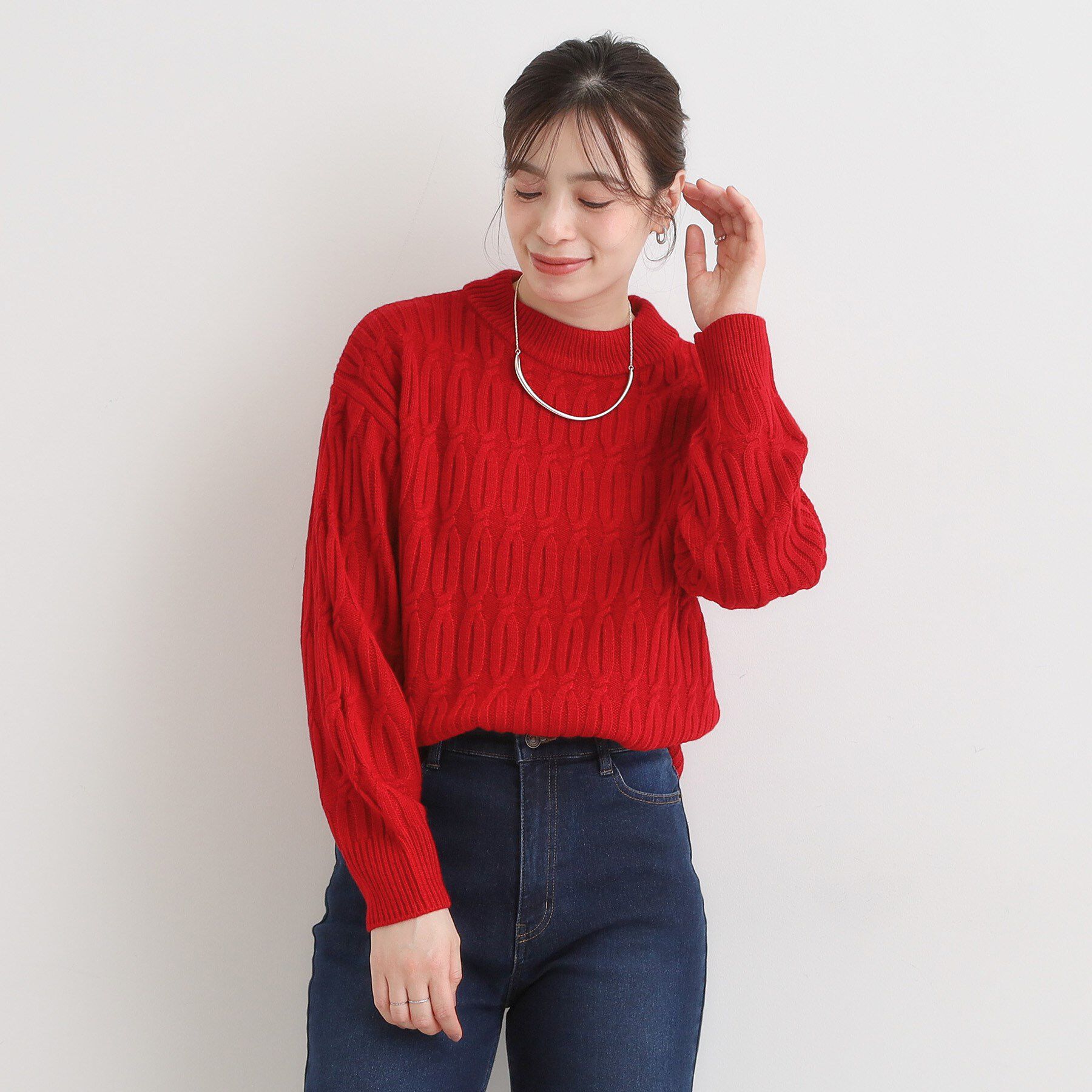 SHOO･LA･RUE「【洗濯機可／毛玉レス】シンプルケーブル柄ニット」|ニット・セーター|