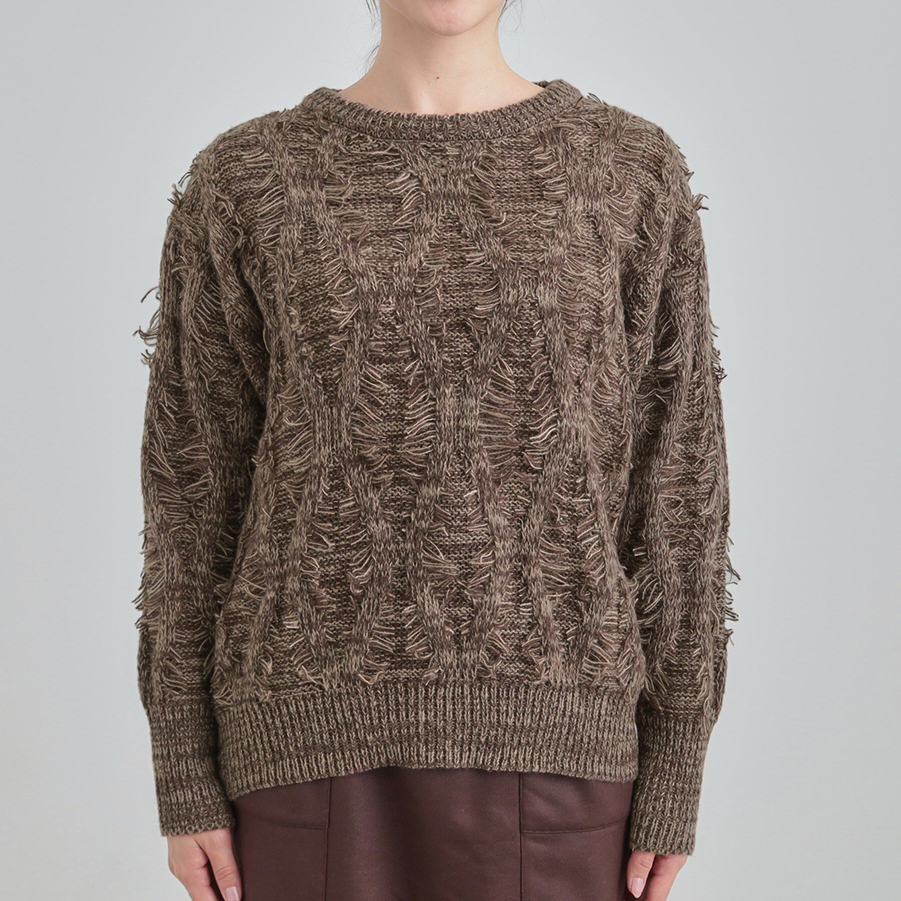 SHOO･LA･RUE「【S-LL】大人も着やすいシックなカラー 主役級フリンジニット」|ニット・セーター|