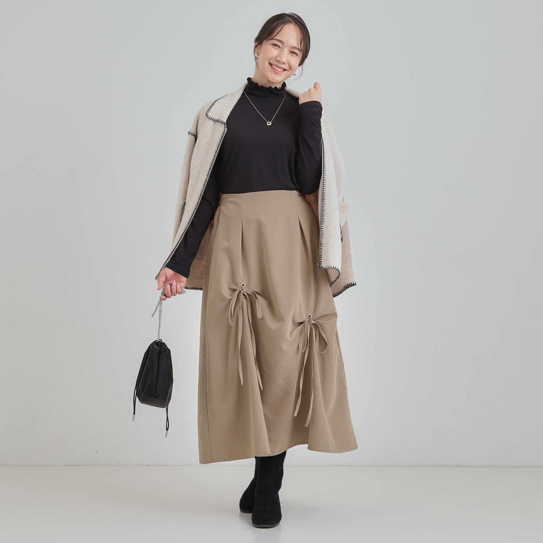 SHOO･LA･RUE「リボンタック ピーチ起毛 フレアスカート」|スカート|