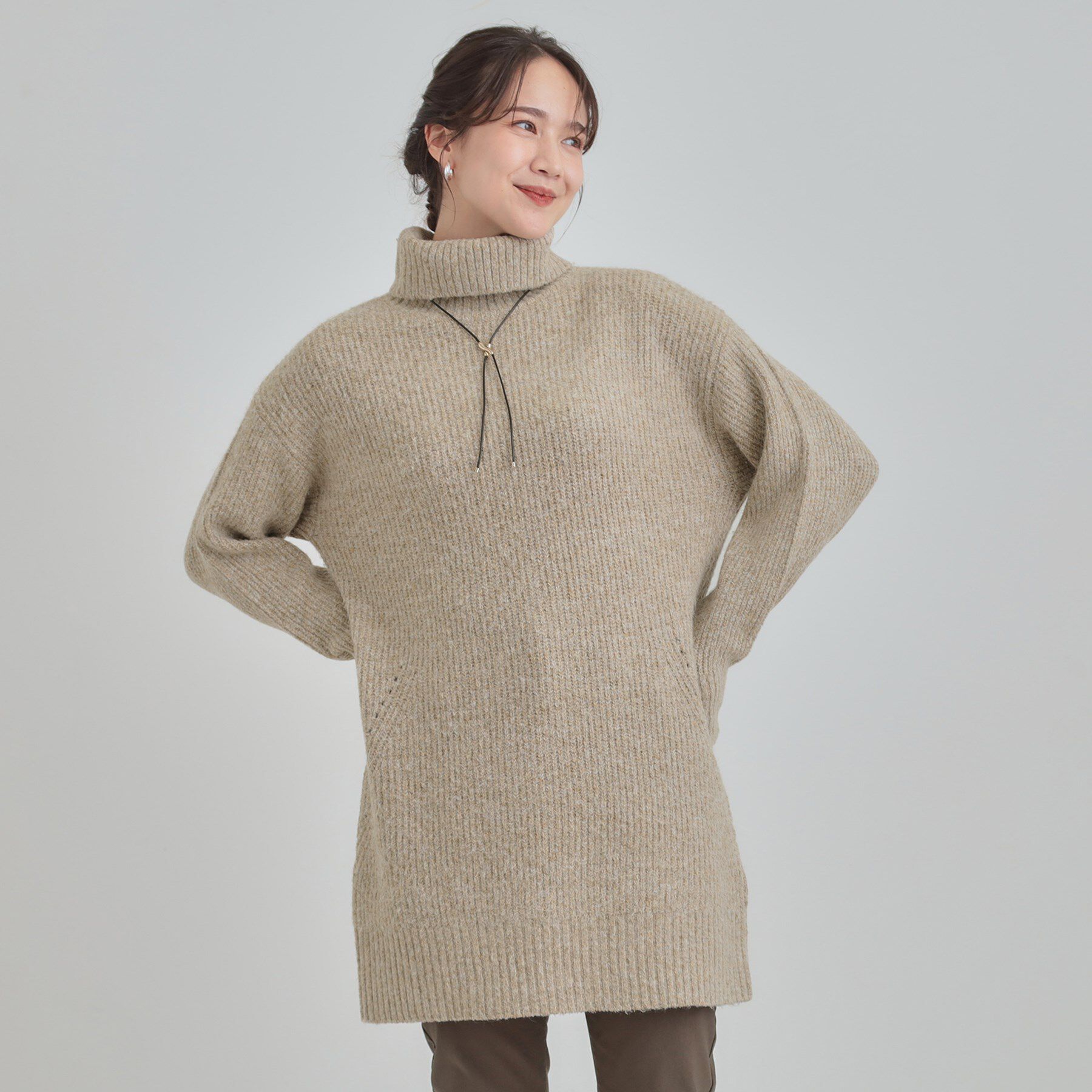 SHOO･LA･RUE「【洗濯機可/S-LL/体型カバー】女性らしい美シルエット チュニックニットワンピース」|ニット・セーター|