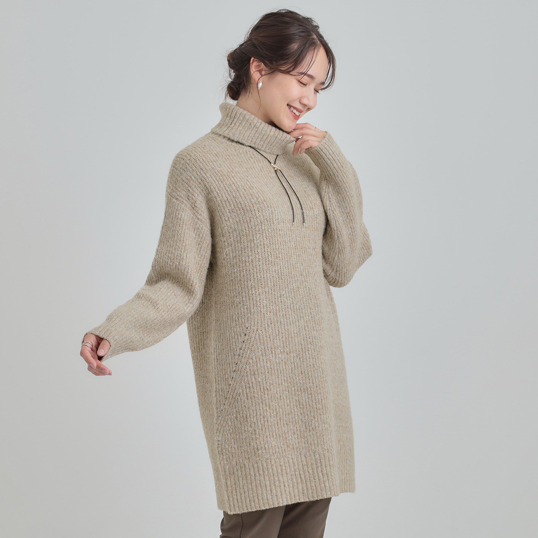 SHOO･LA･RUE「【洗濯機可/S-LL/体型カバー】女性らしい美シルエット チュニックニットワンピース」|ニット・セーター|