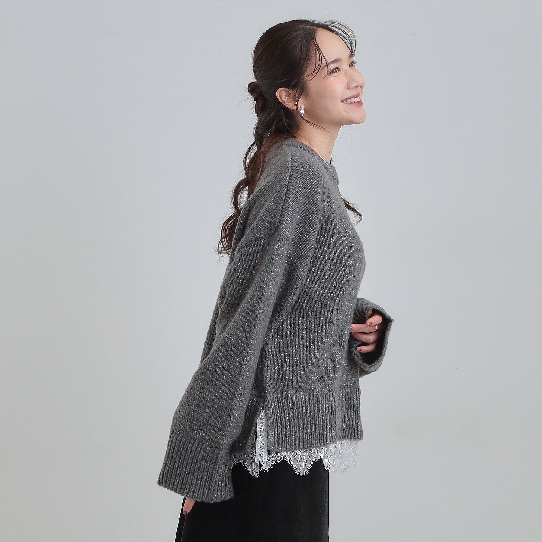 SHOO･LA･RUE「【S-LL】インせず着られる 裾レースラメニット」|ニット・セーター|