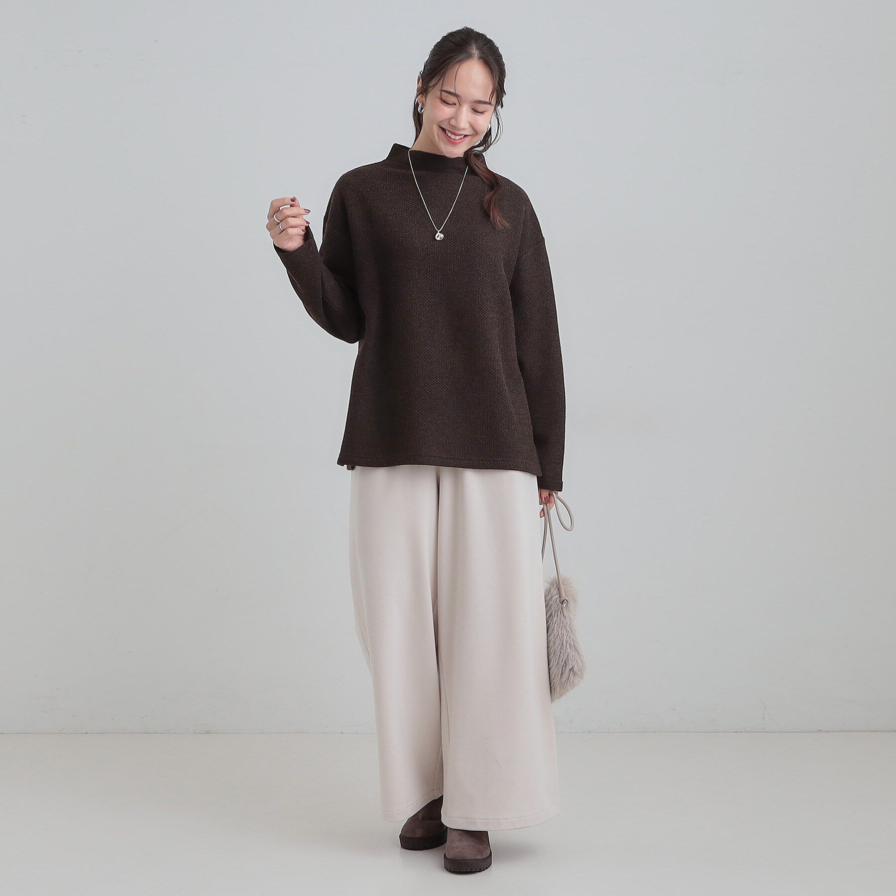 SHOO･LA･RUE「【あったか/洗濯機可/S-LL】インせず着られる モックネック ニットソートップス」|Tシャツ・カットソー|