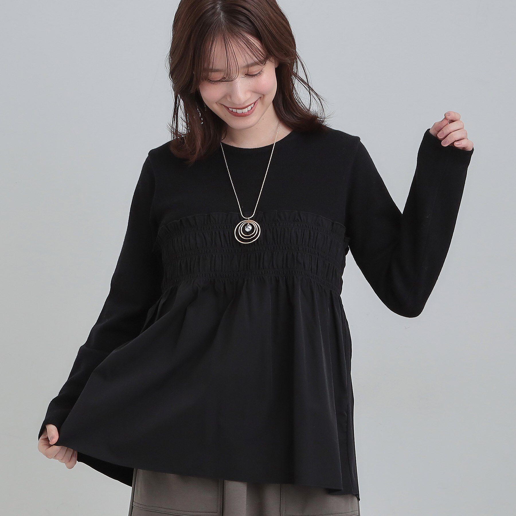 SHOO･LA･RUE「【S-LL】ビスチェ風ドッキングトップス」|チュニック|ブラック(519)