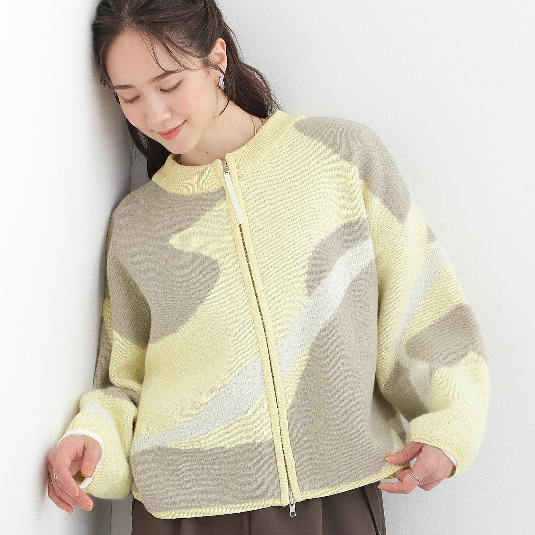 SHOO･LA･RUE「ダブルZIP柄カーディガン」|カーディガン|ライトイエロー(23