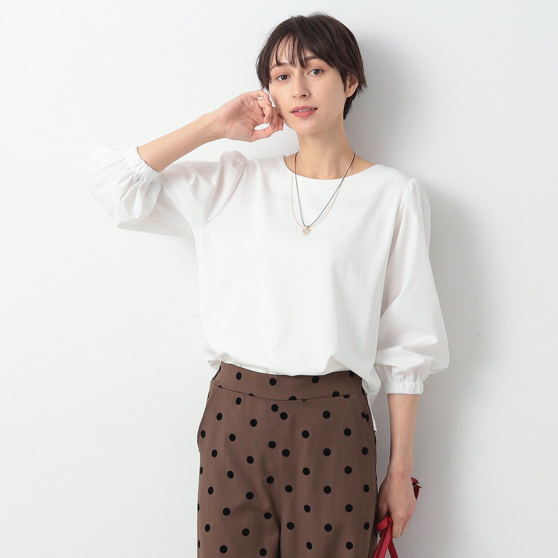 Dessin「【洗える】バルーンスリーブカットソージャージ」|Tシャツ・カットソー|ホワイト(002)