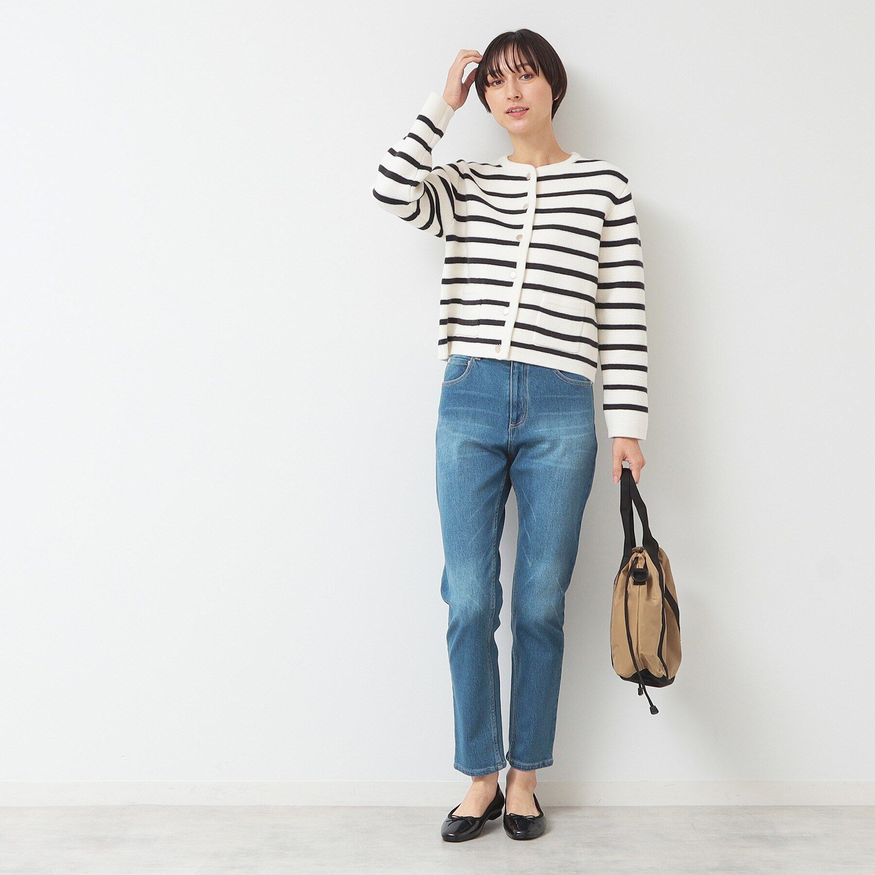Dessin「【洗える】ゴールドボタン付きボーダーカーディガン」|カーディガン|