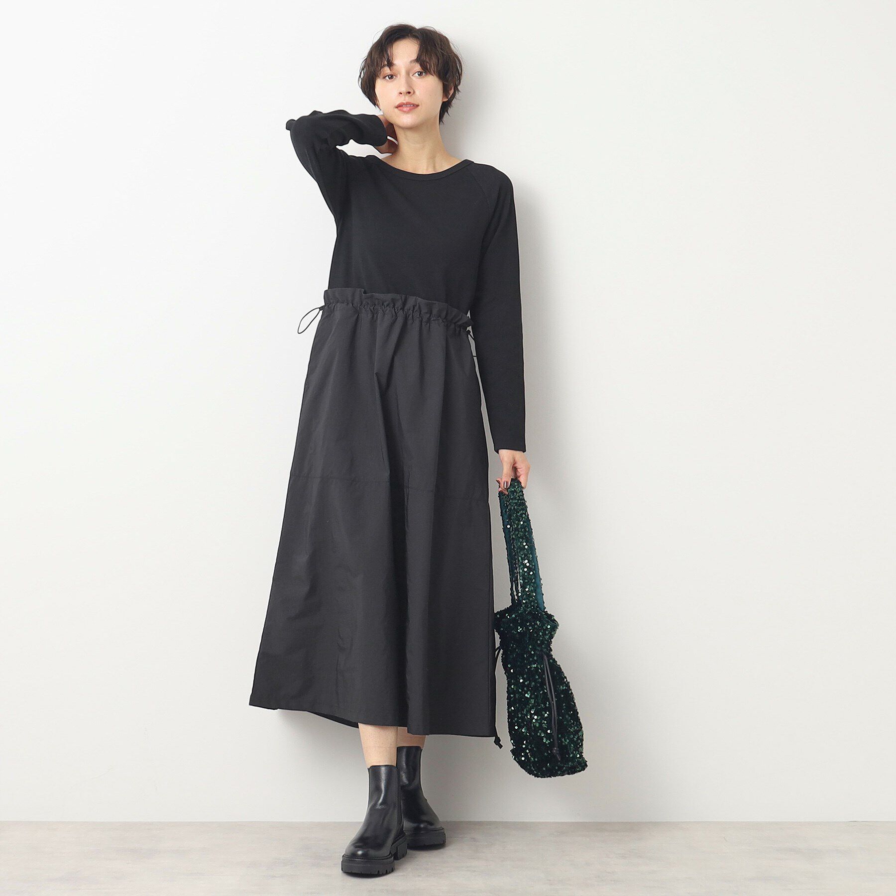 Dessin「【洗える】リブジャージドッキングワンピース」|ワンピース|ブラック(019)