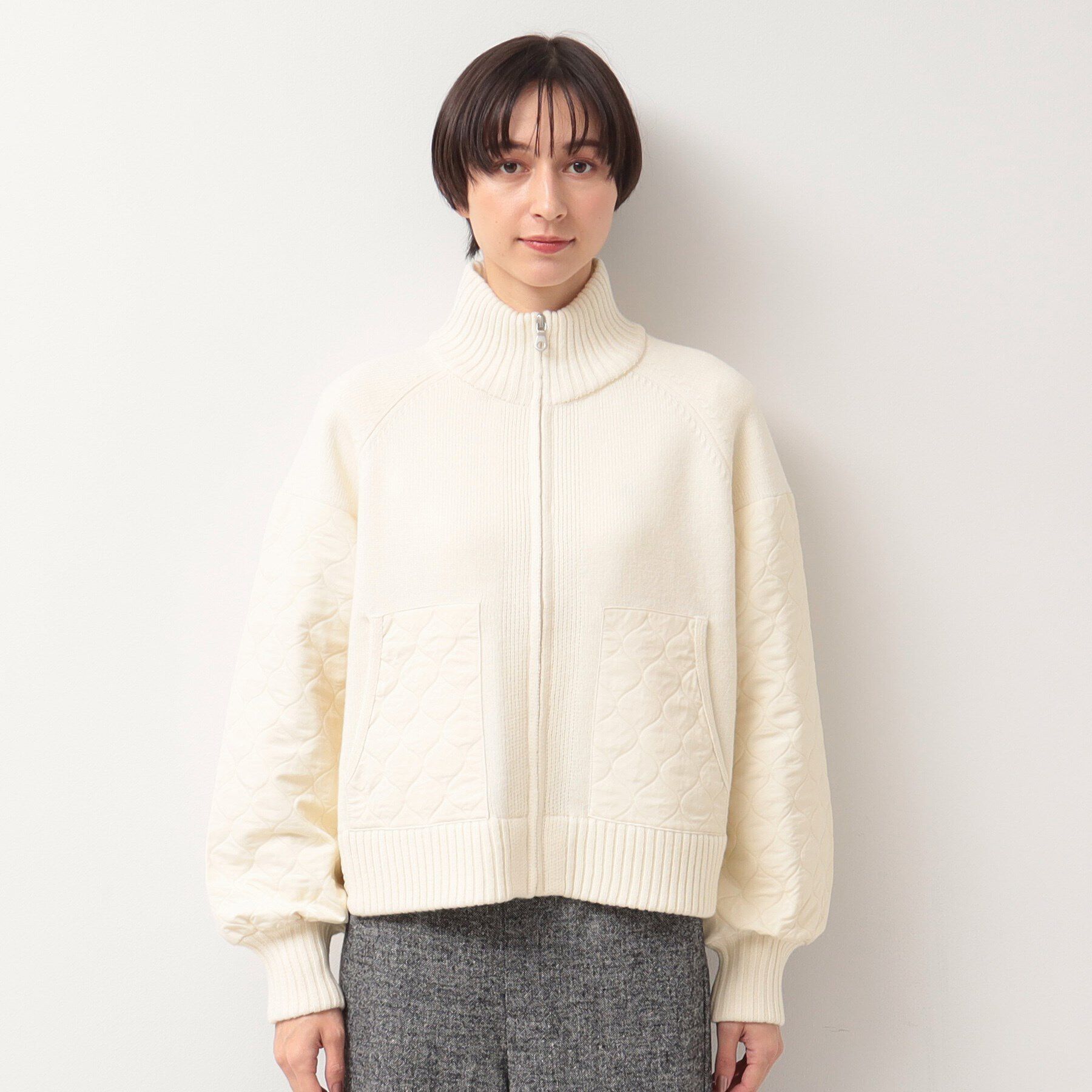Dessin「【洗える】キルト付きジップアップカーディガン」|ブルゾン・スタジャン|