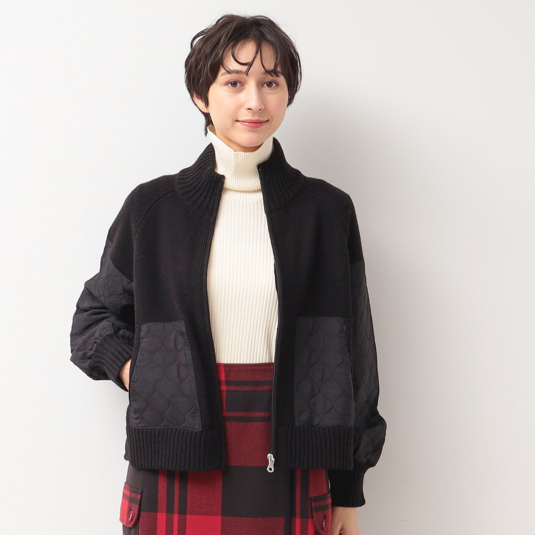 Dessin「【洗える】キルト付きジップアップカーディガン」|ブルゾン・スタジャン|ブラック(019)