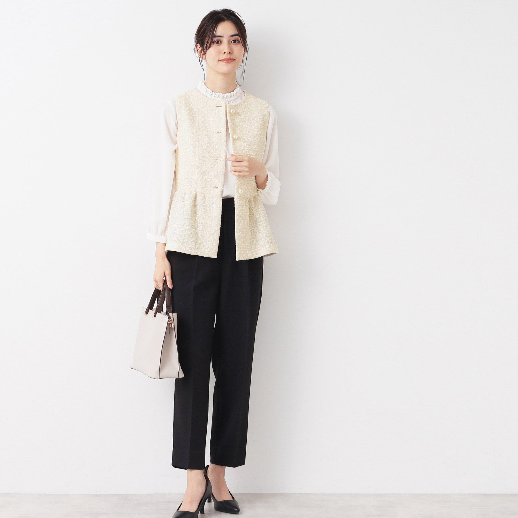 Dessin「【入卒/セレモニー】パール調ボタン付きペプラムツイードジレ」|ベスト・ジレ|