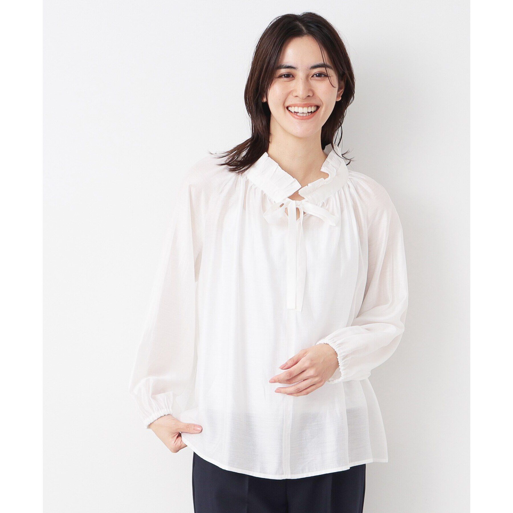 Dessin「【入卒/セレモニー/洗える】フリルリボンチュールブラウス」|シャツ・ブラウス|