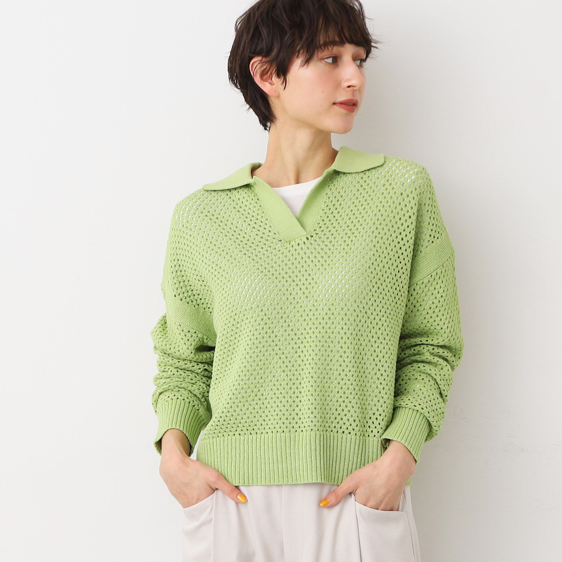 Dessin「【洗える】襟付きメッシュニット」|ニット・セーター|