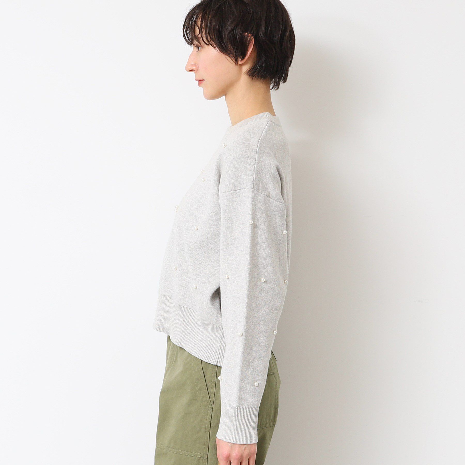 Dessin「【洗える】パール調付きクロップド丈ニット（S～L）」|ニット・セーター|