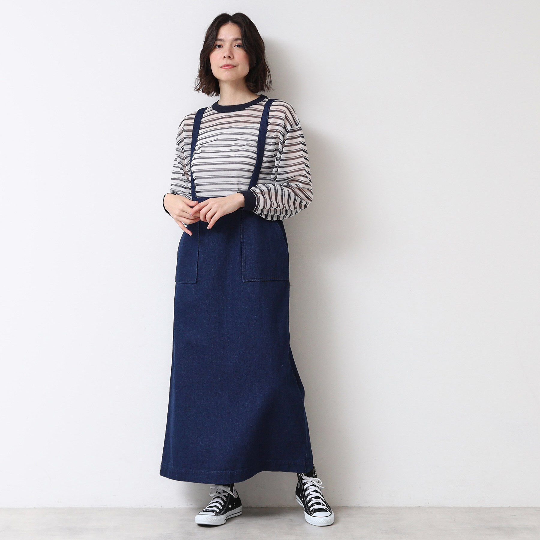 Dessin「【洗える・後ろゴム】サスペンダー付デニムスカート（S～L）」|スカート|