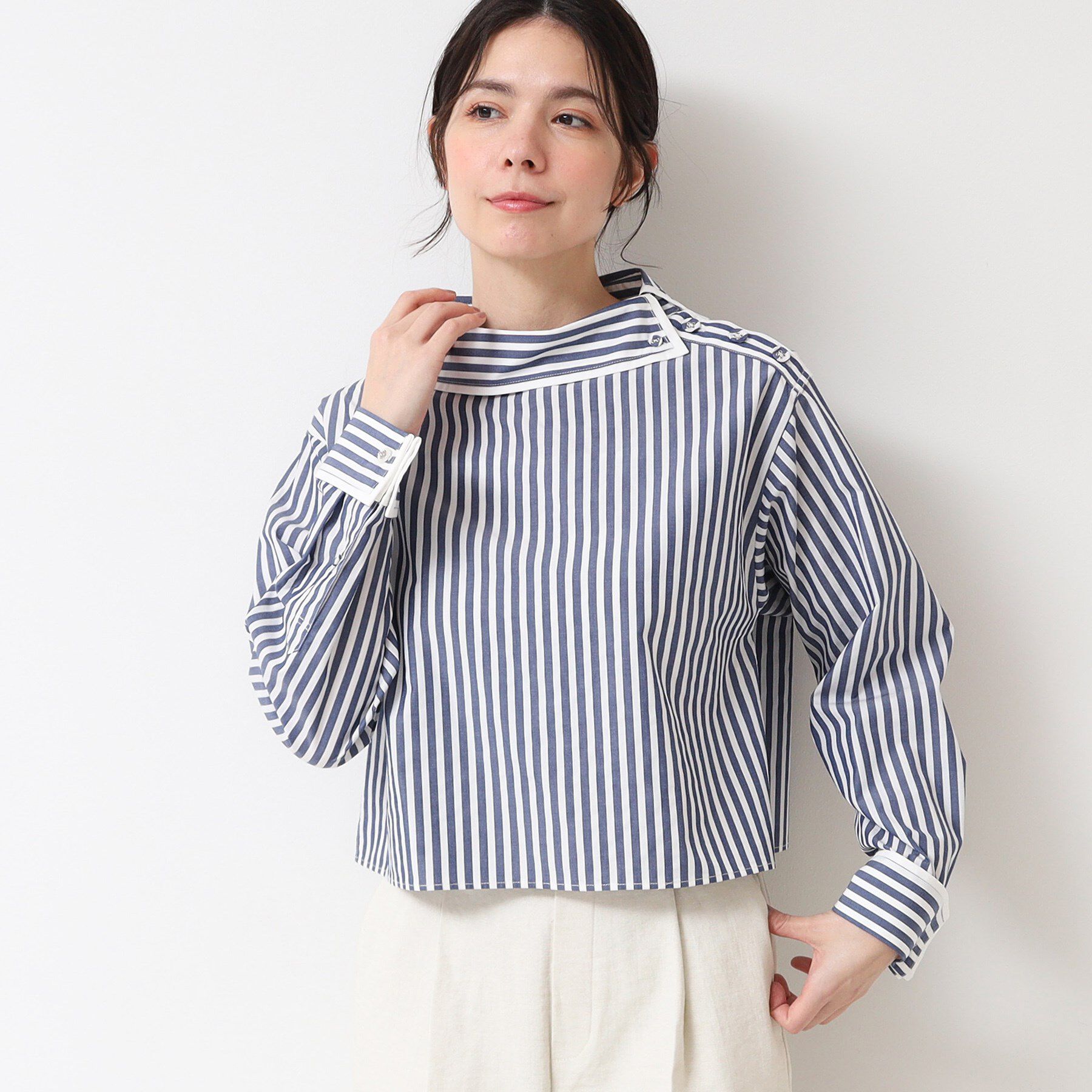 Dessin「【洗える】ロールネックストライプブラウス（S～L）」|シャツ・ブラウス|