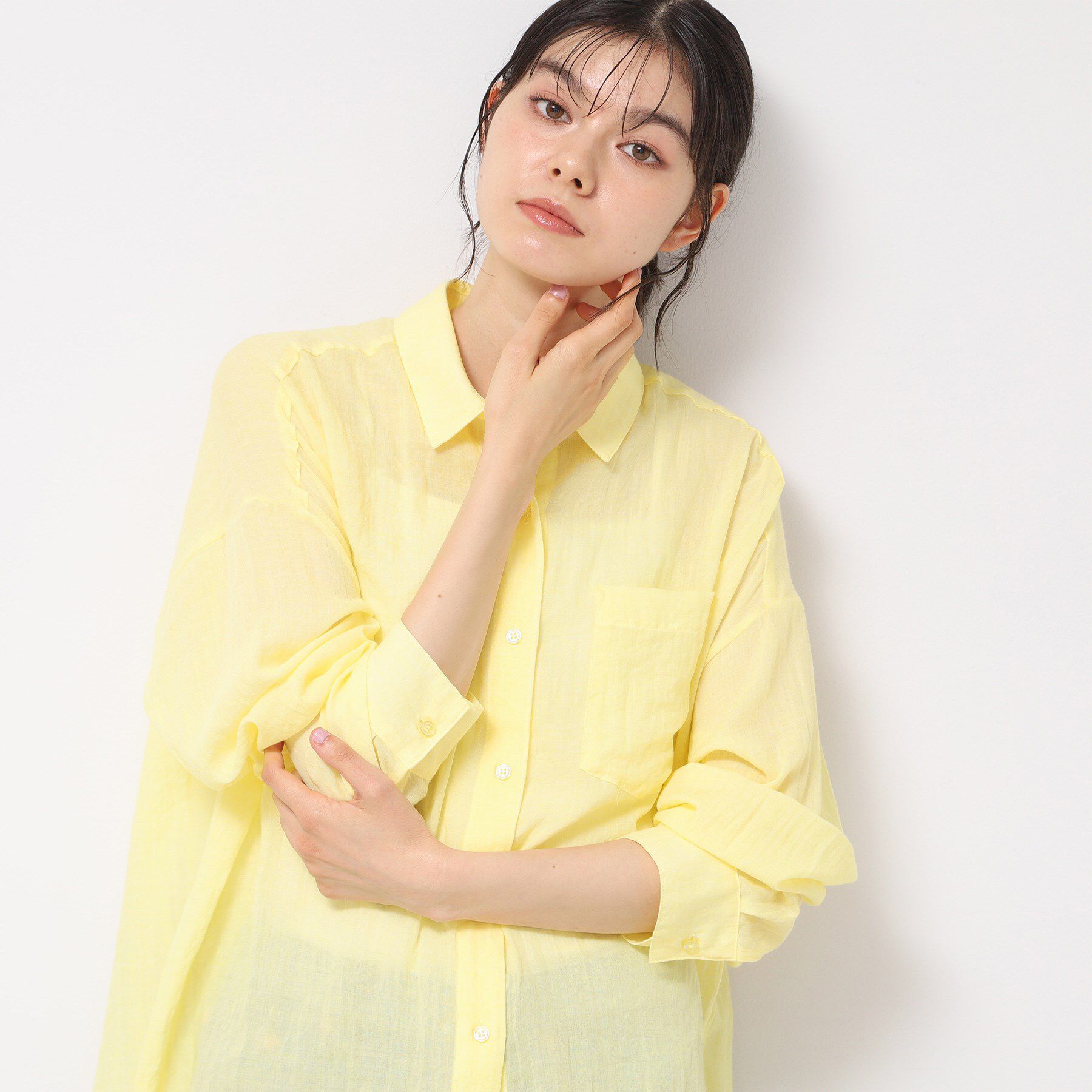 Dessin「【洗える】シアーシャンブレーシャツ」|シャツ・ブラウス|ライトイエロー(03