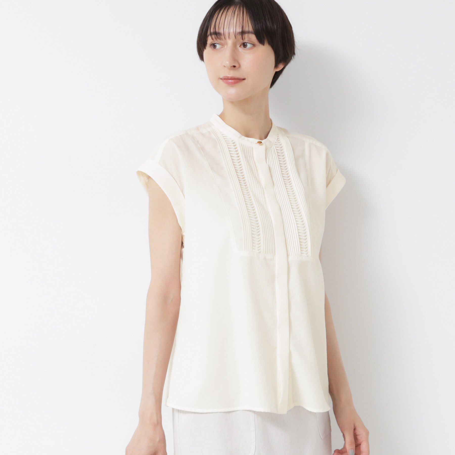 Dessin「【洗える】ピンタックデザインフレンチスリーブブラウス」|シャツ・ブラウス|