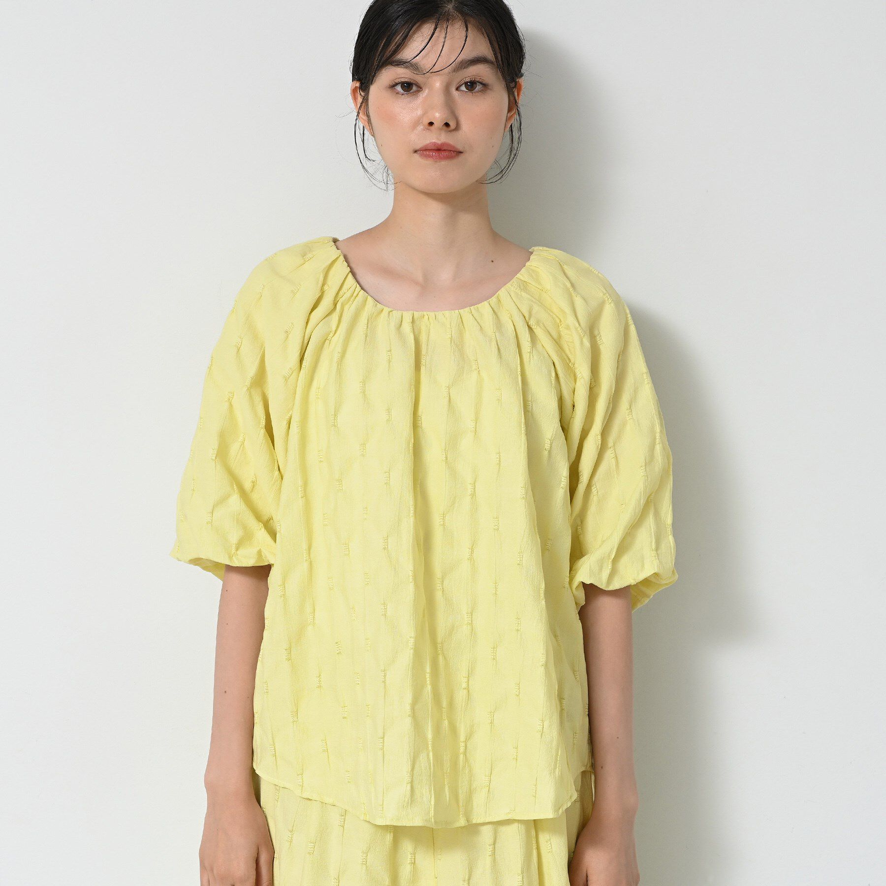 Dessin「【洗える／五分袖】バルーンスリーブジャガードブラウス」|シャツ・ブラウス|