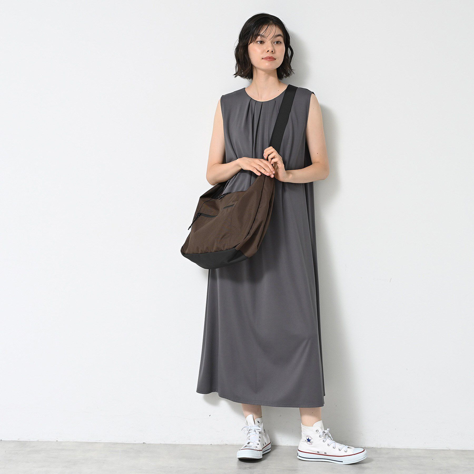 Dessin「【ユニセックス/A4収納可/多ポケット】リップストップハーフムーンショルダーバッグ」|ショルダー・メッセンジャー|