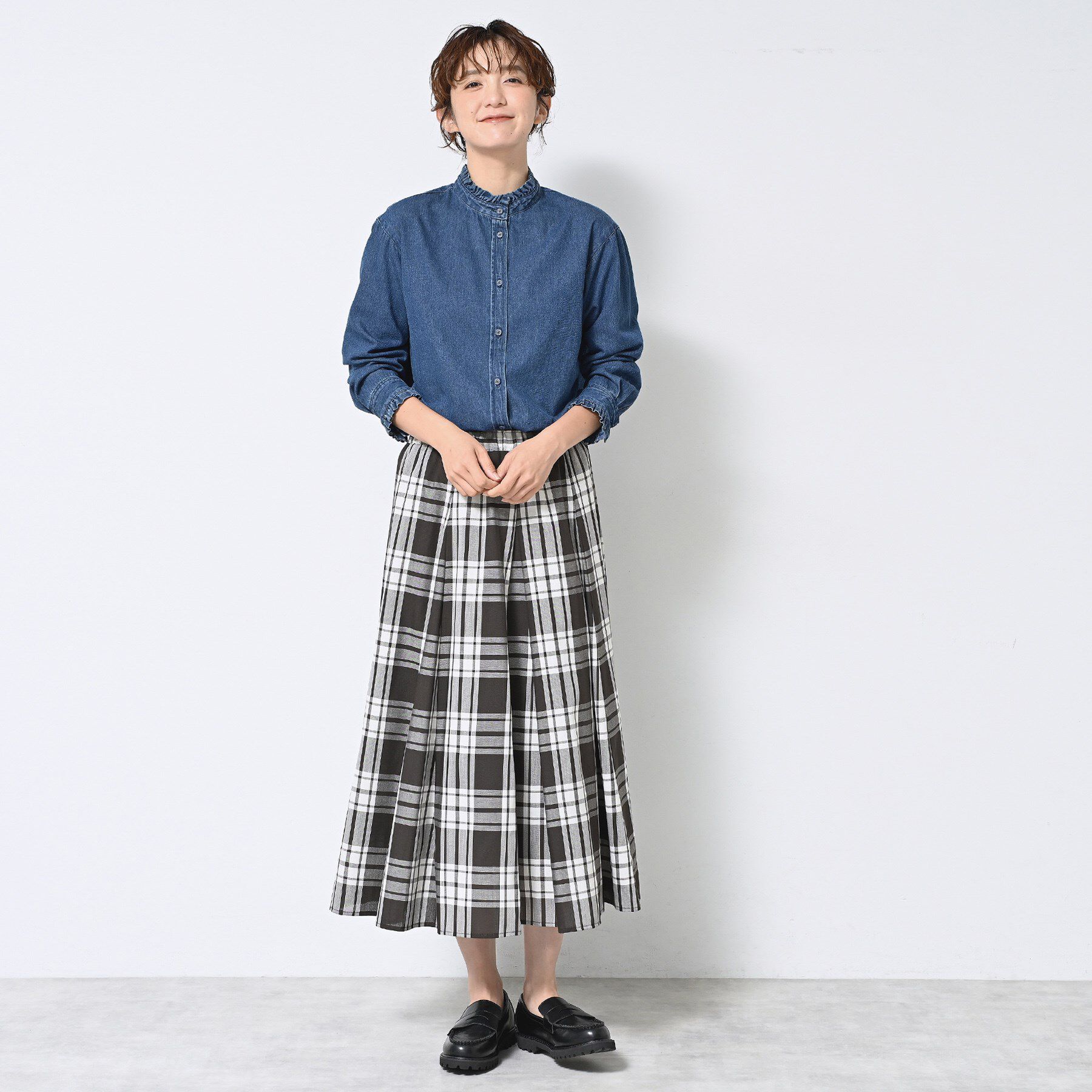 Dessin「【洗える】フリルデニムシャツ」|シャツ・ブラウス|