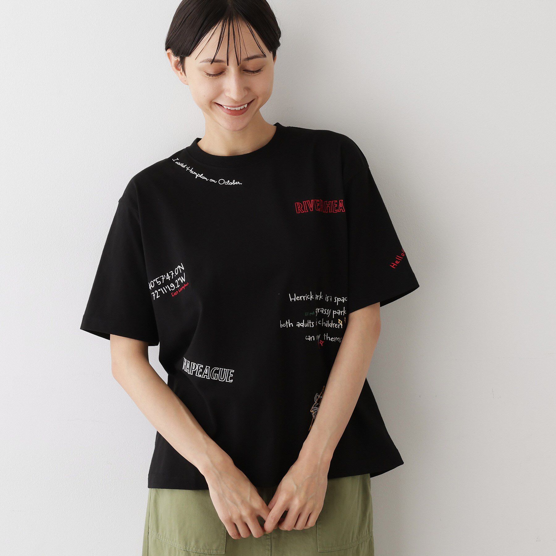 Dessin「【ユニセックス/リンクコーデ】刺繍Tシャツ」|Tシャツ・カットソー|ブラック(019)