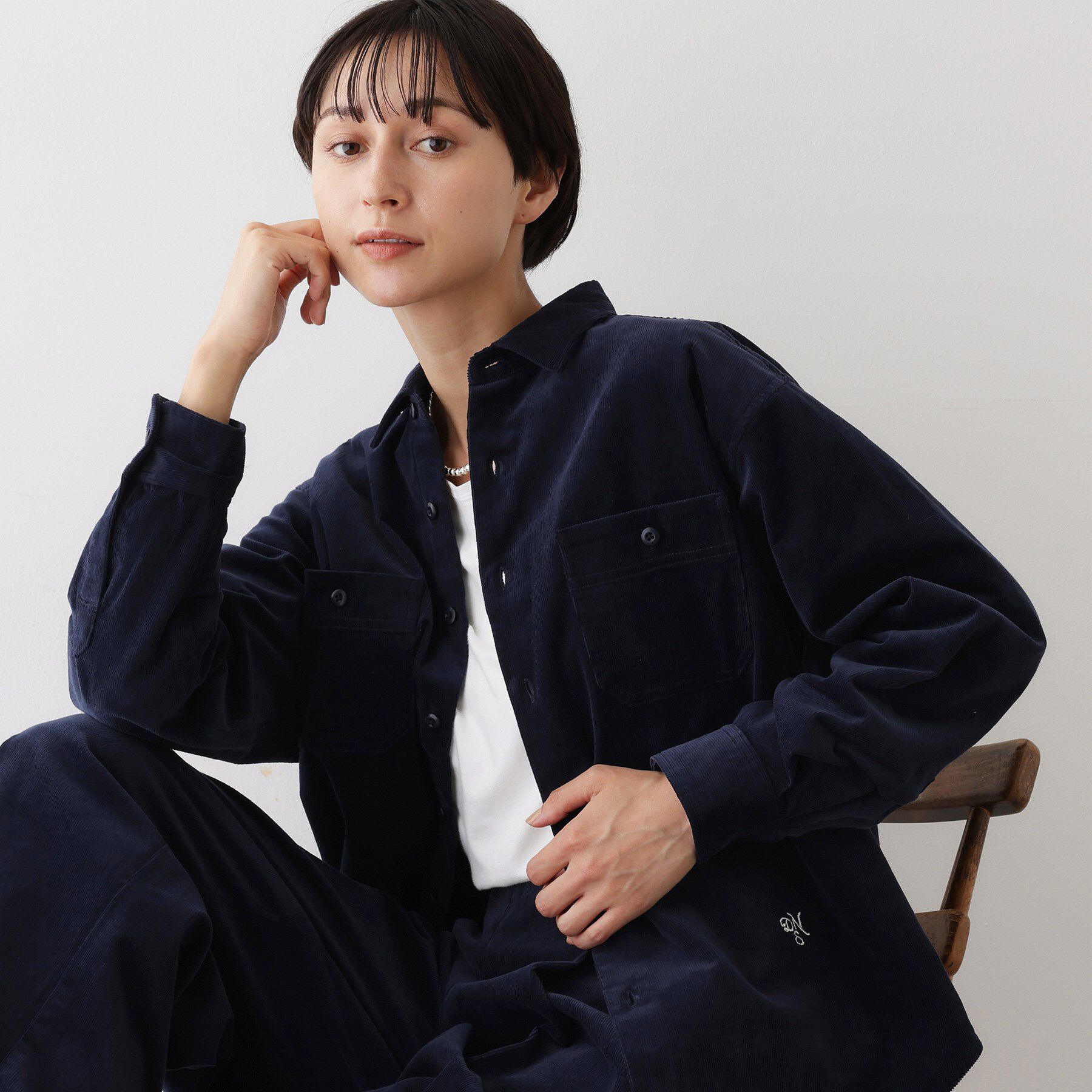 Dessin「【ユニセックス/セットアップ可】コーデュロイシャツ」|シャツ・ブラウス|ネイビー(094)
