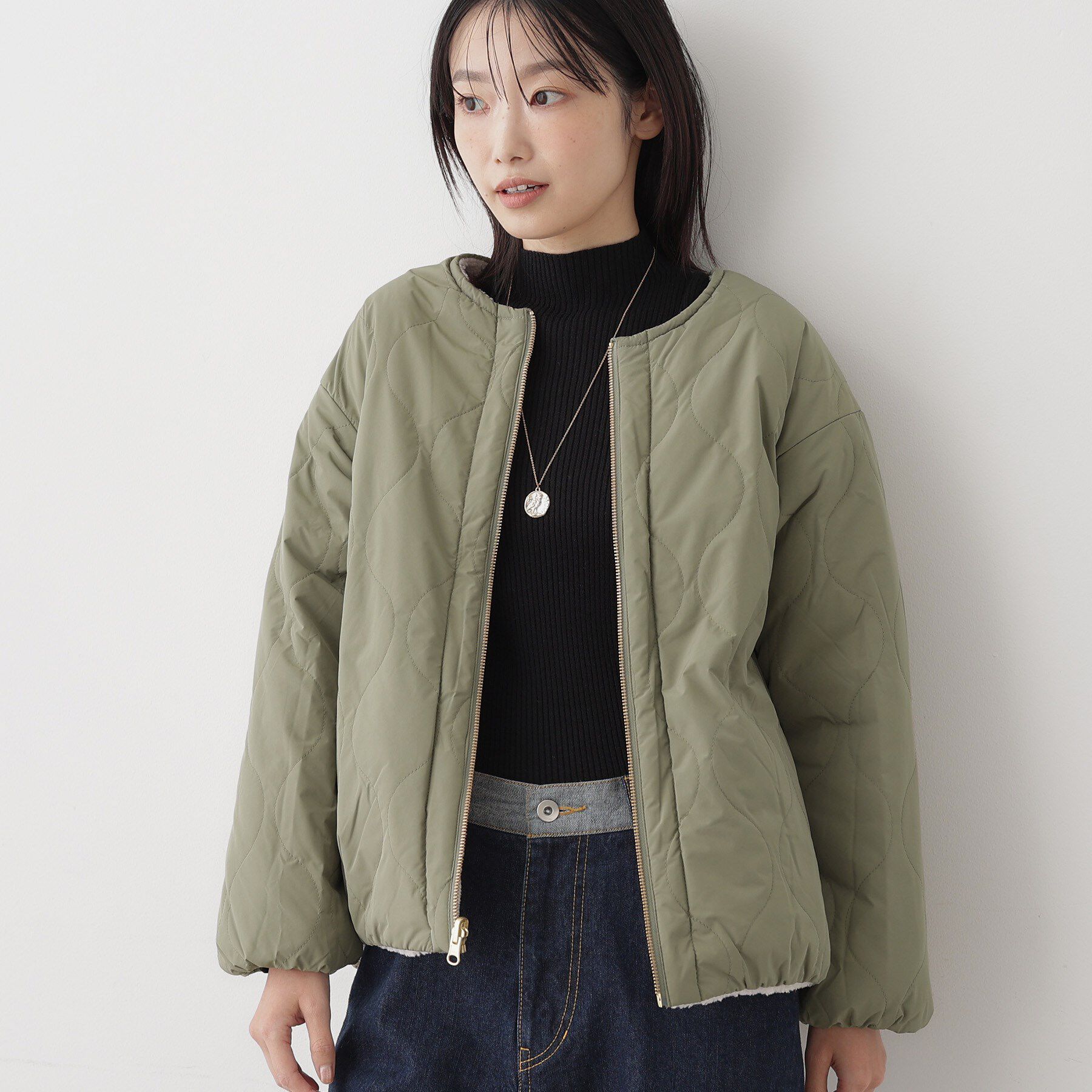 Dessin「【2WAY】リバーシブルタフタボアアウター」|ノーカラージャケット|