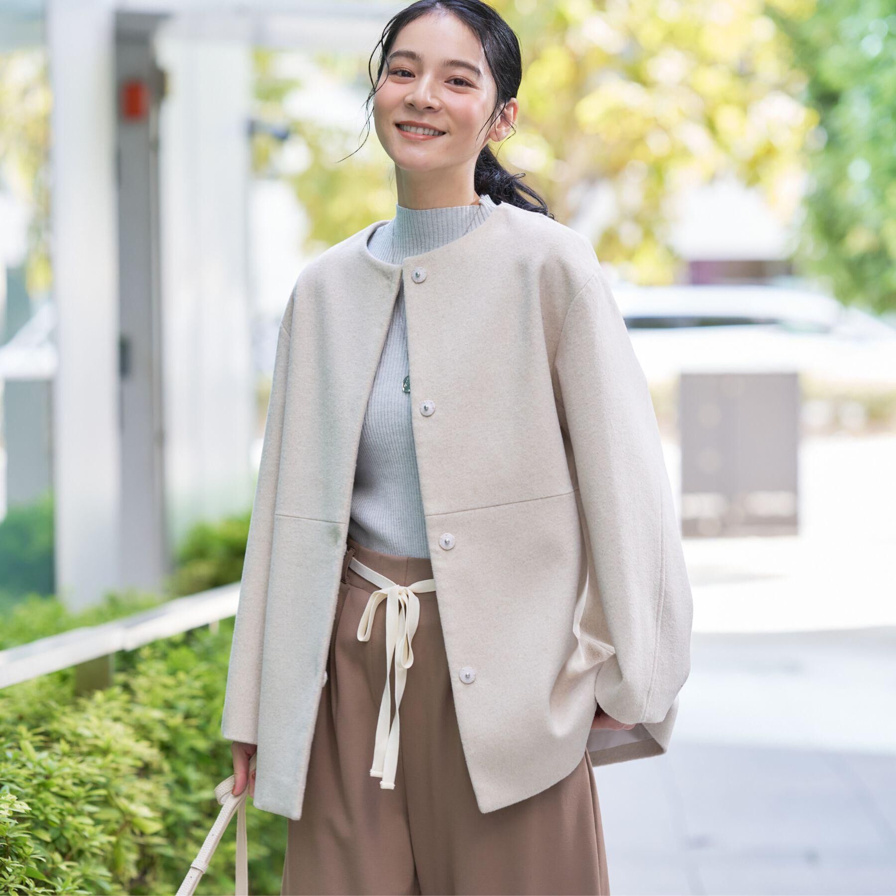 Dessin「ウール混クルーネックコート」|ノーカラーコート|ベージュ(052)