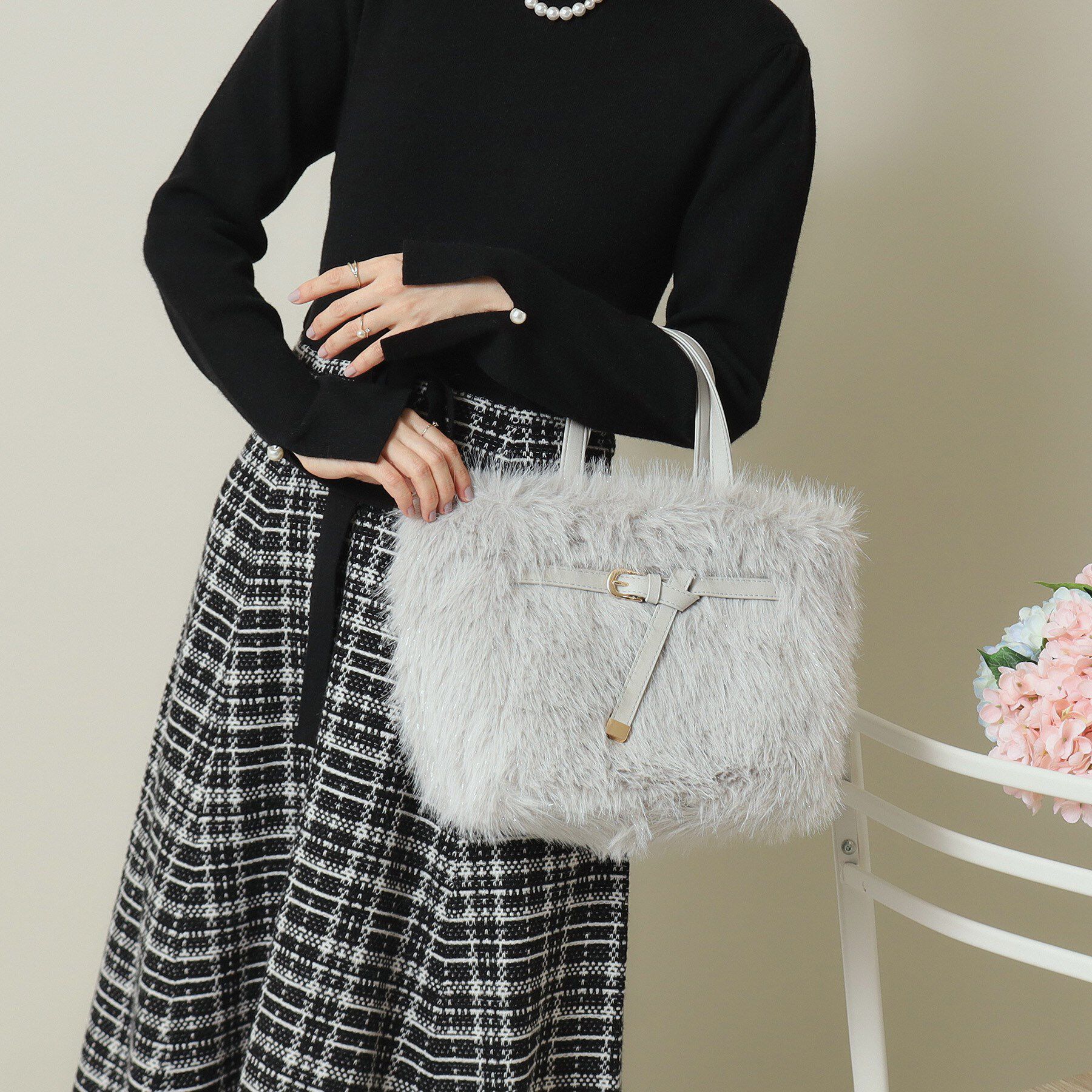 ITS&rsquo;DEMO「【2WAY】ベルト飾りファートート」|ハンドバッグ|