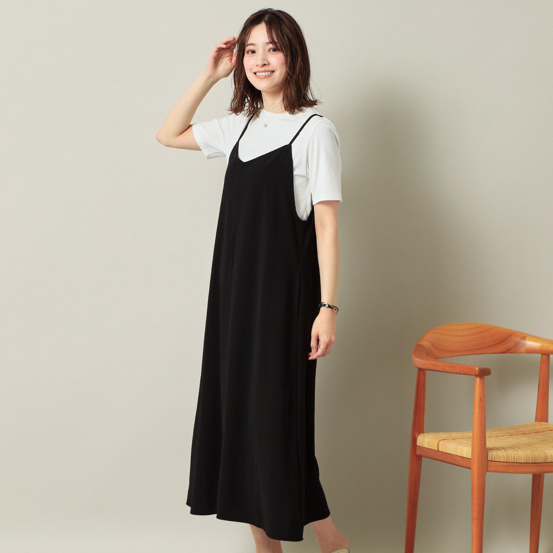 ITS&rsquo;DEMO「【手洗い可／無地・花柄】ジョーゼットキャミワンピ」|ワンピース|ブラック(019)