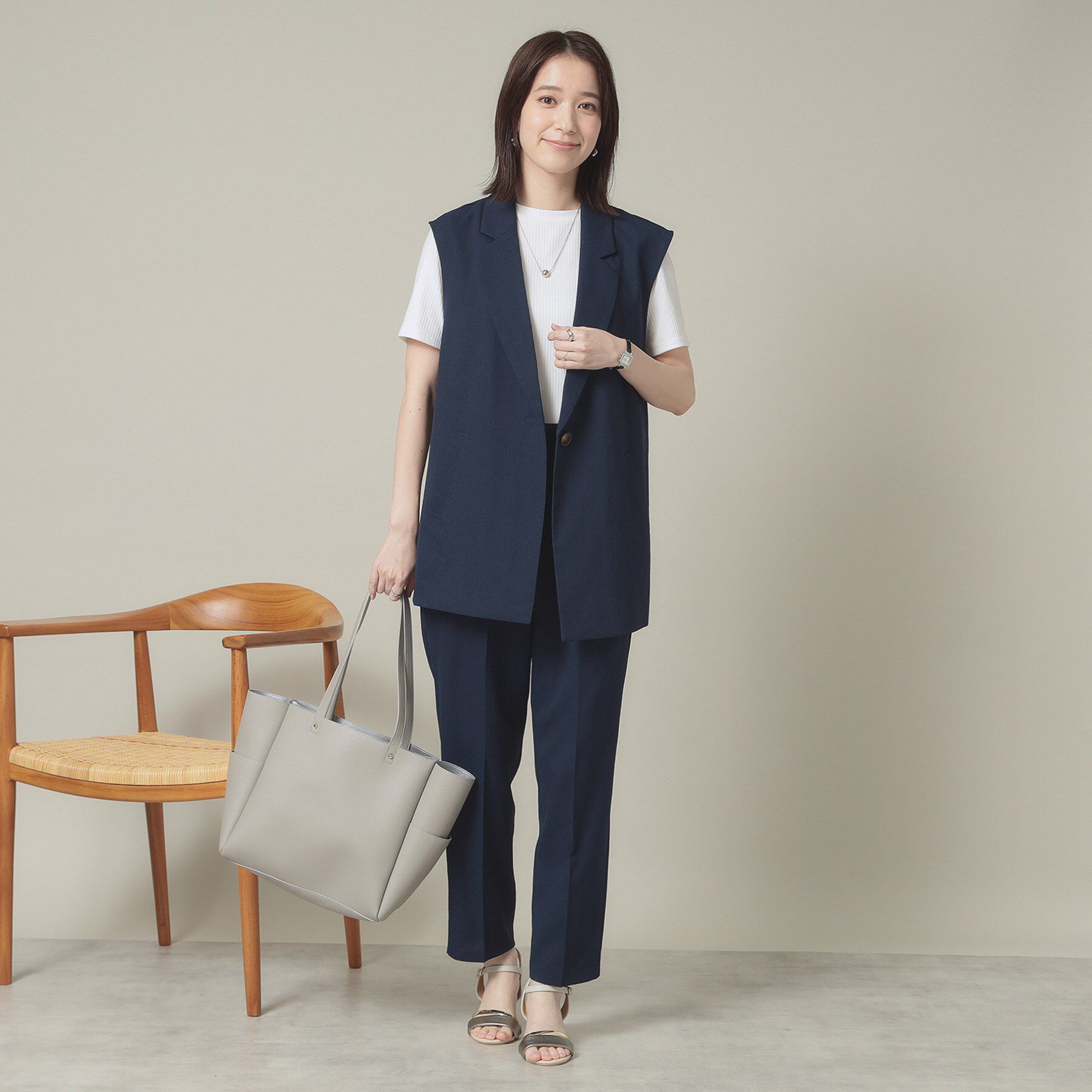 ITS&rsquo;DEMO「【手洗い可】麻調メッシュジレ」|ベスト・ジレ|