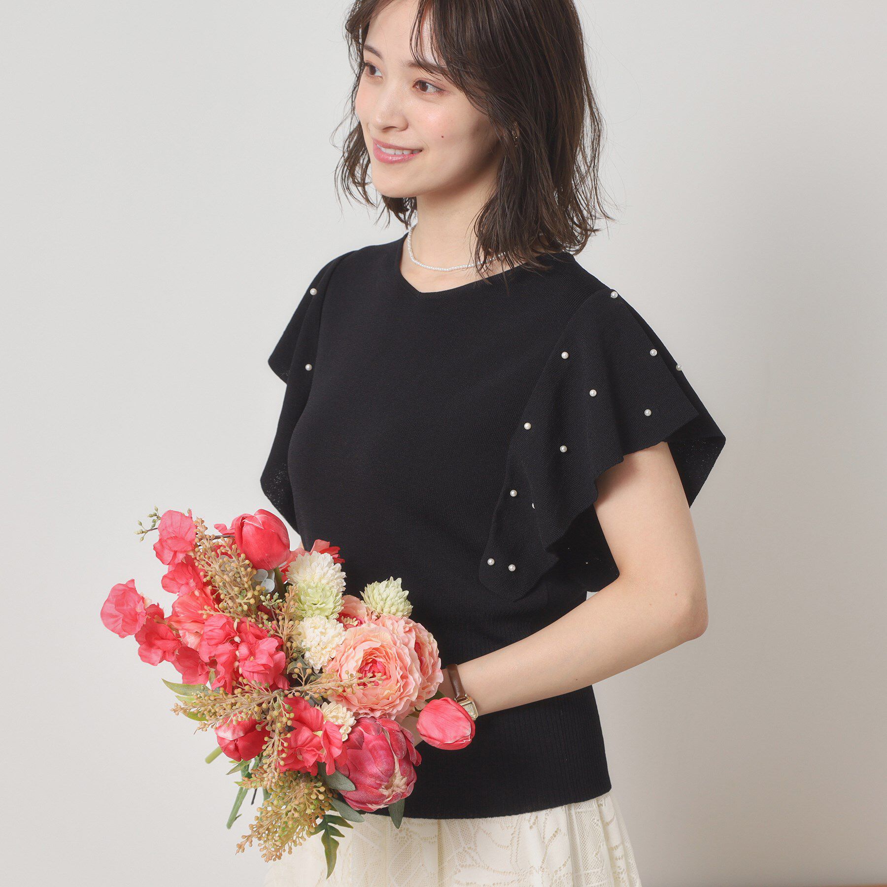 ITS&rsquo;DEMO「【さらりタッチ／手洗い可】パール調フレア袖ニット」|ニット・セーター|