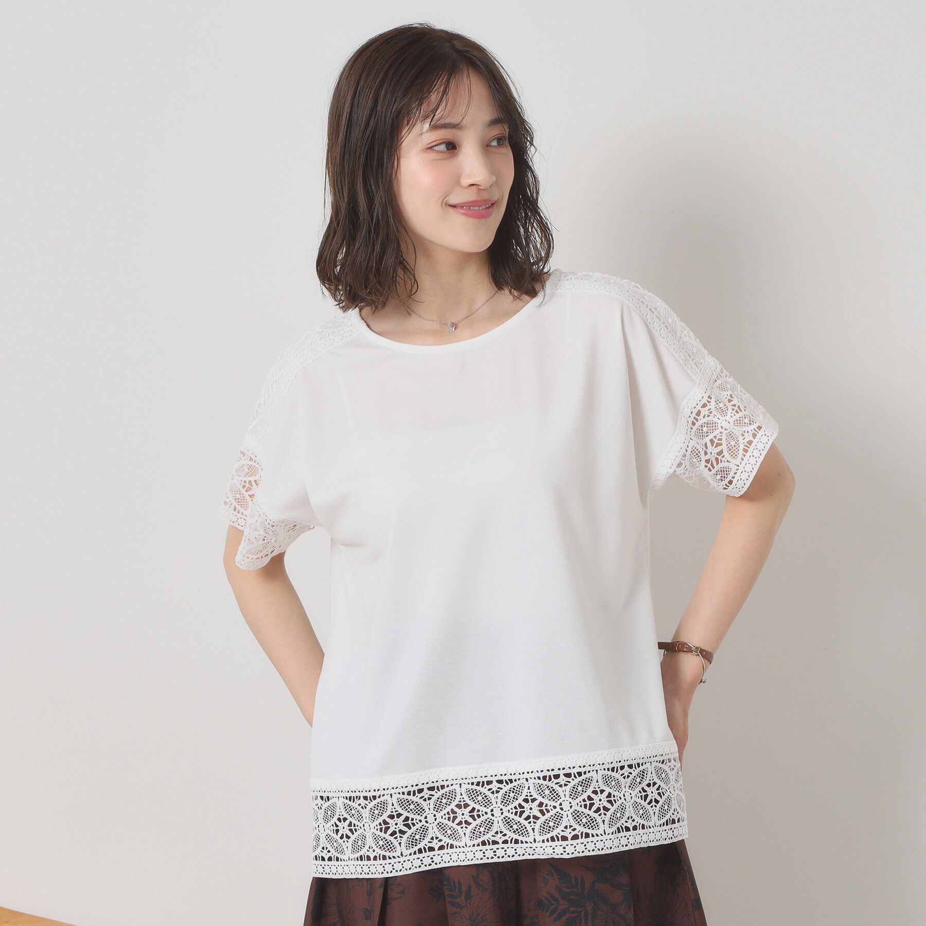 ITS&rsquo;DEMO「【吸水速乾／手洗い可／洗濯後しわになりにくい】カットミラノレーストップス」|Tシャツ・カットソー|オフホワイト(003