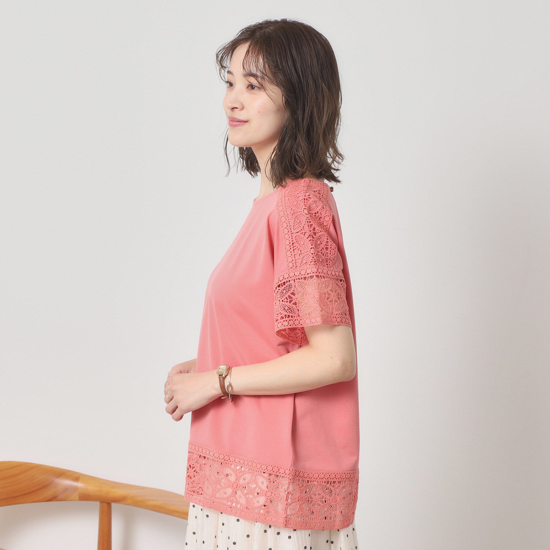 ITS&rsquo;DEMO「【吸水速乾／手洗い可／洗濯後しわになりにくい】カットミラノレーストップス」|Tシャツ・カットソー|